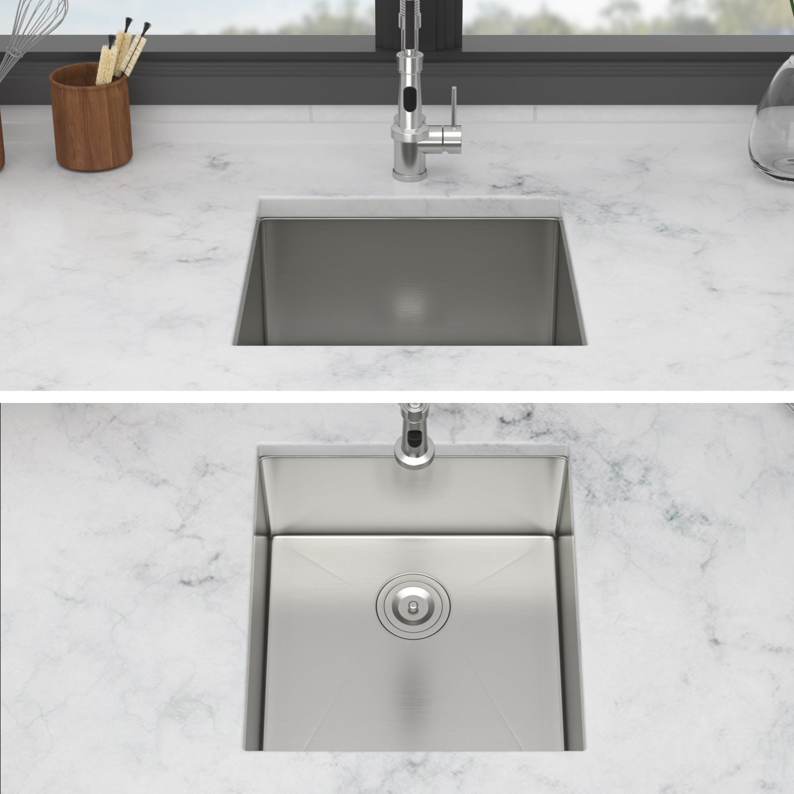 FAVSH  19-in x 20-in Undermount Stainless Steel Single Bowl Brushed Nickel Kitchen Sink with Drain and Bottom Grid