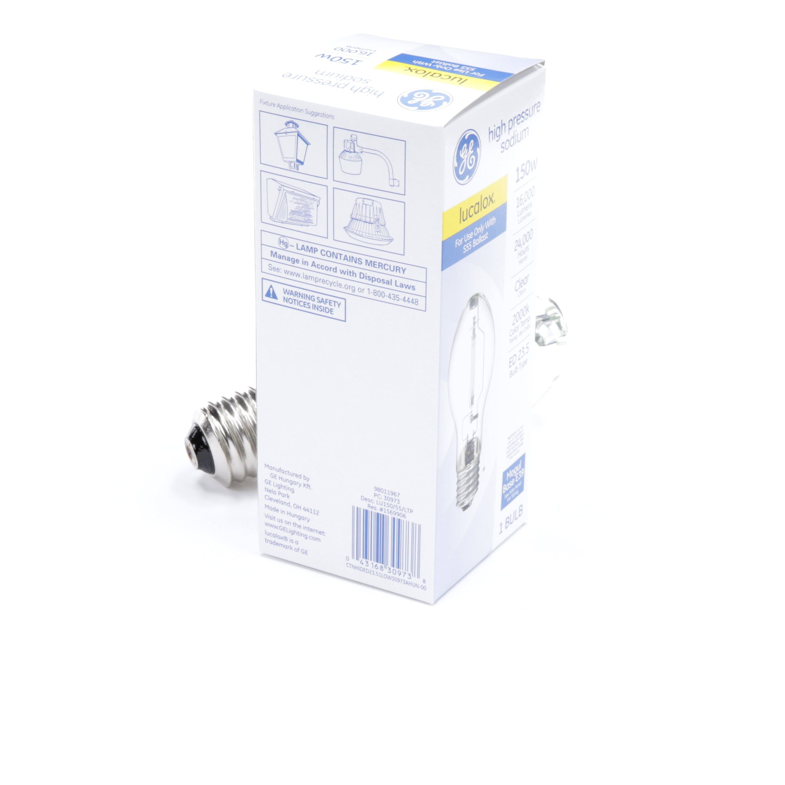 GE High Pressure Sodium 150 Watt Lucalox Lamp Light Bulb PC 30973 E39 for sale online 
