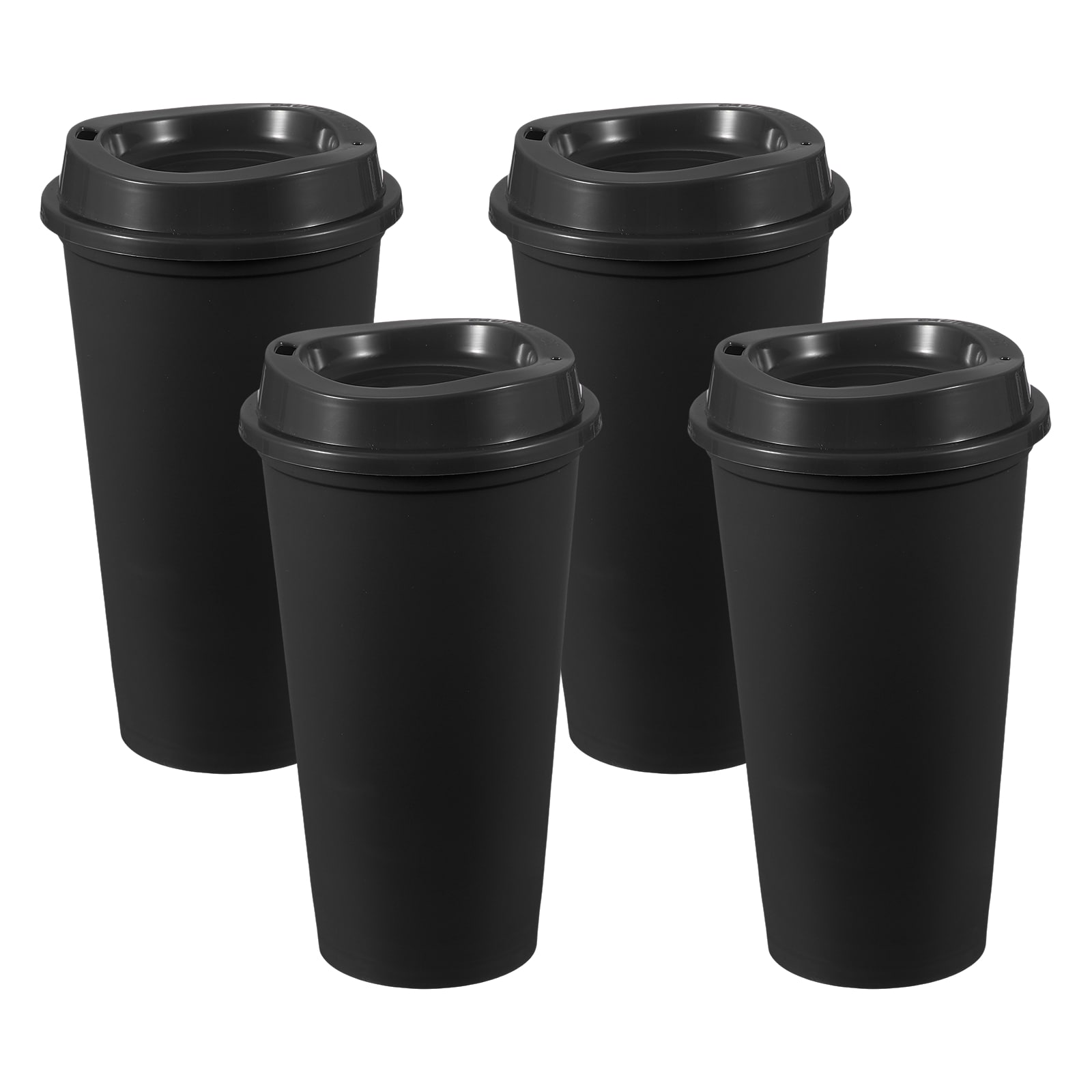 Unique Bargains 4pcs Reusable Coffee Cups with Lids 16oz Travel Coffee Mugs Spill Proof Water Tumblers Drinking Cups for Hot and Cold Drinks Juice Tea Black