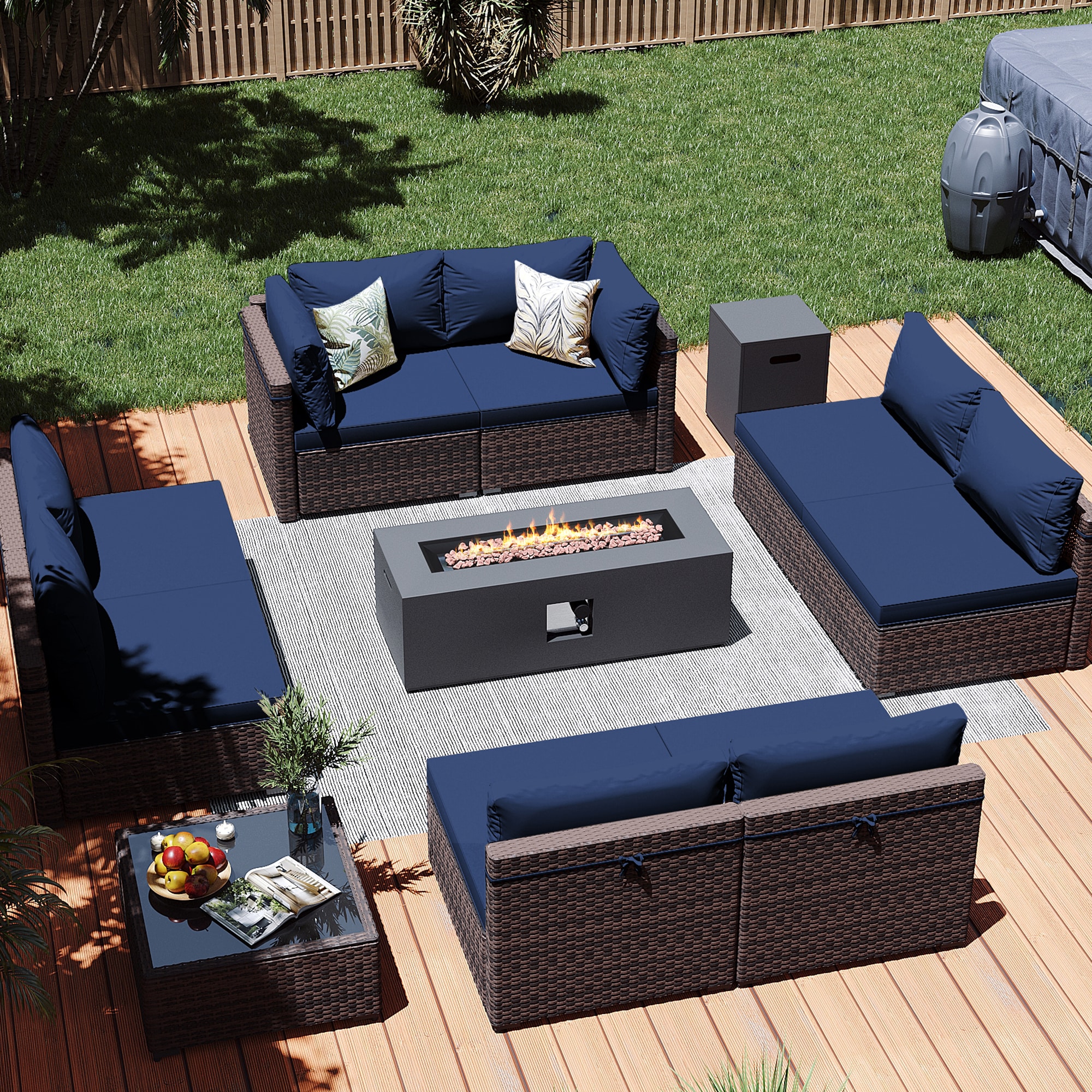 Patio Watcher LS-RT9-KD42CDK-B2 10 -Piece Rattan Patio Conversation Set with Blue Cushions