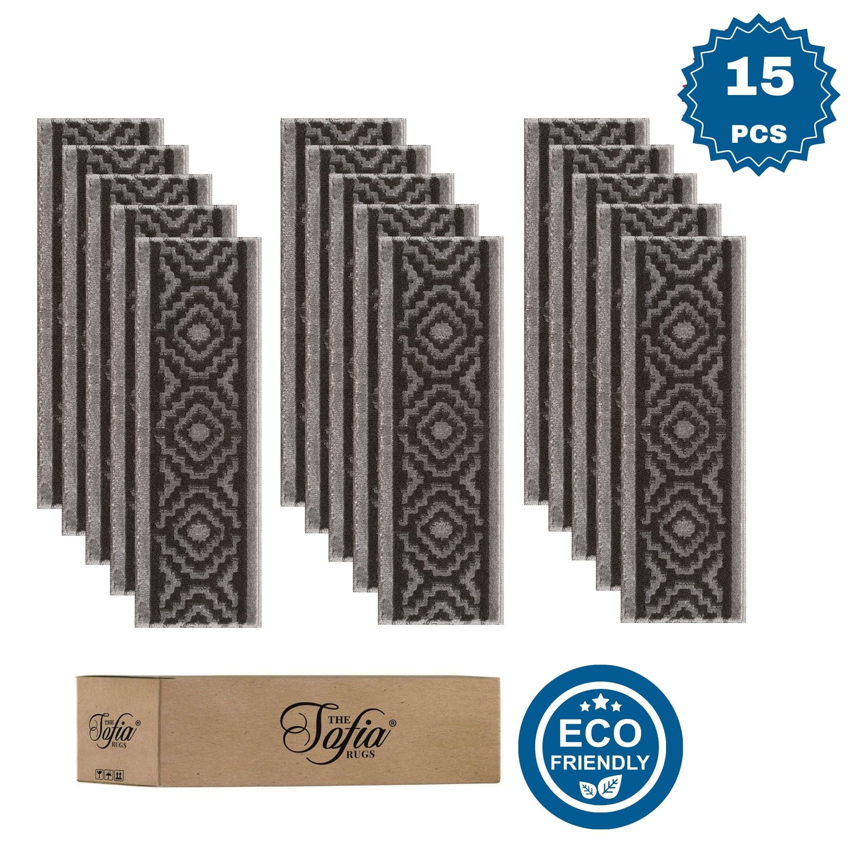 Sofihas Gray Non-Slip Farmhouse Stair Treads Carpet for White and Wooden Treads - 15 Pieces - Dark Gray