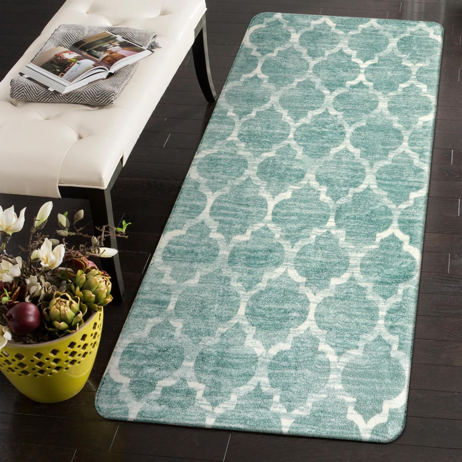 Lahome AR-FYR-005-G2 2 x 4 (ft) Green Moroccan Short Pile Velvet Rectangular Indoor Area Rug