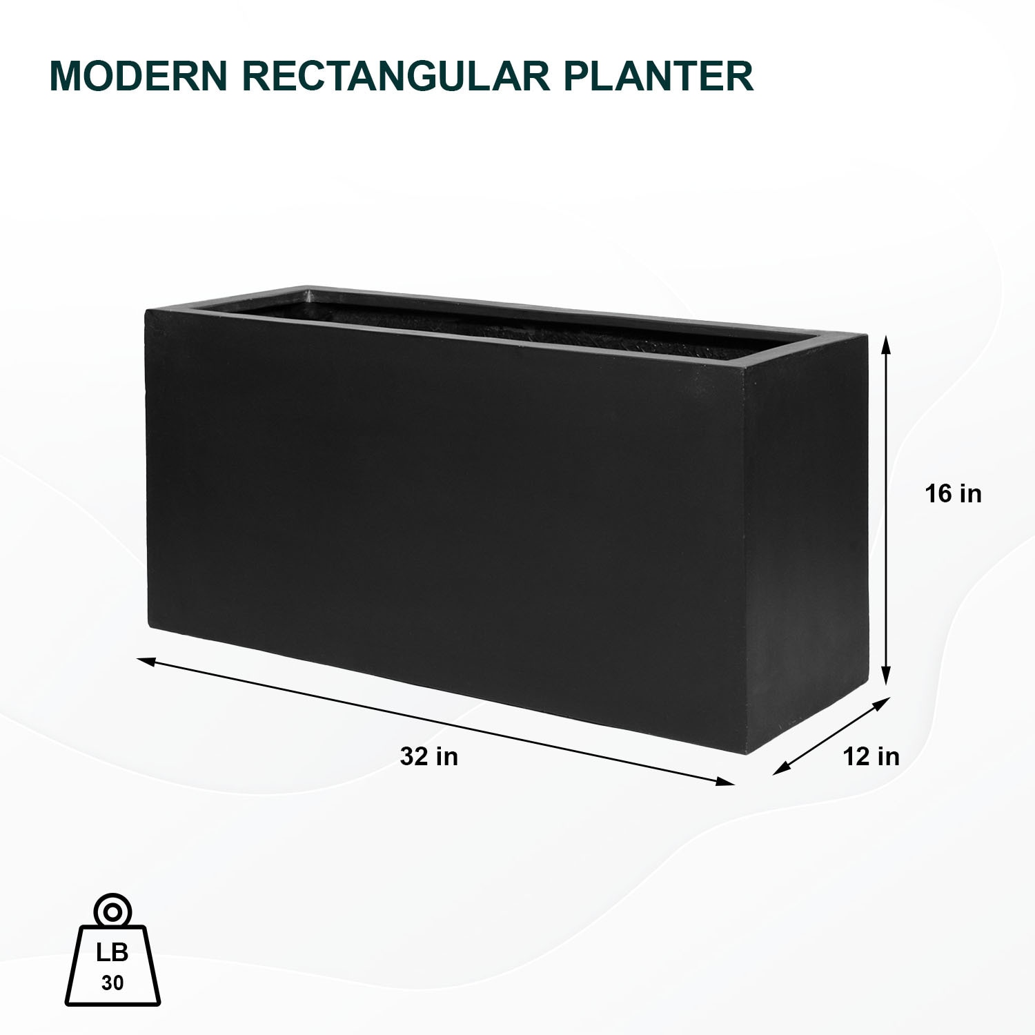Jort 32" Black Fiberstone Indoor/Outdoor Rectangular Planter