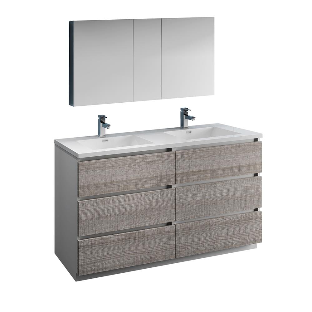 Fresca FVN93-3030HA-D Lazzaro 60-in Glossy Ash Gray Double sink Bathroom Vanity with White Acrylic Top