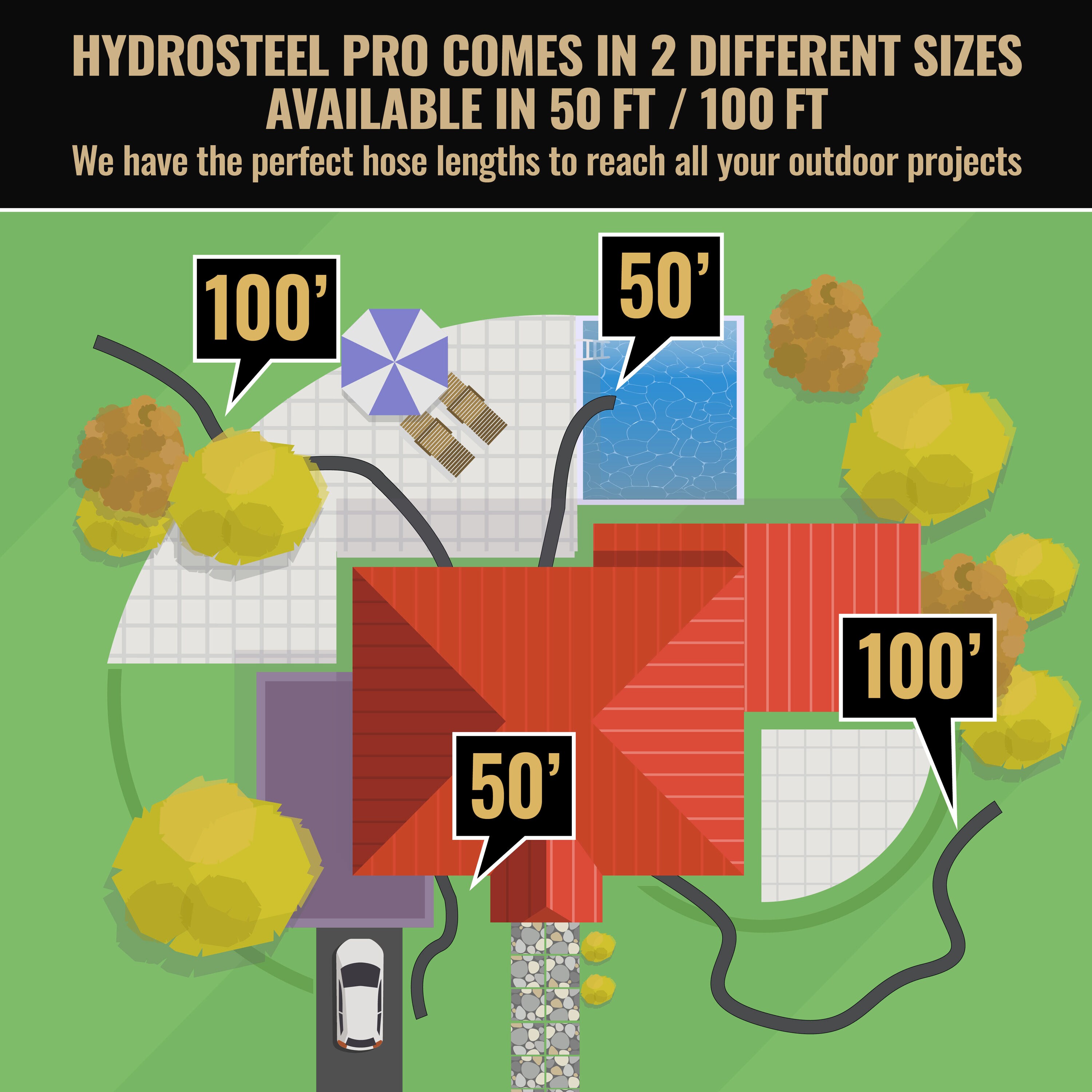 HydroSteel Pro 100 ft. Heavy-Duty Flexible Lightweight 304 Stainless Steel  Metal Water Hose with Brass Nozzle 8588 - The Home Depot