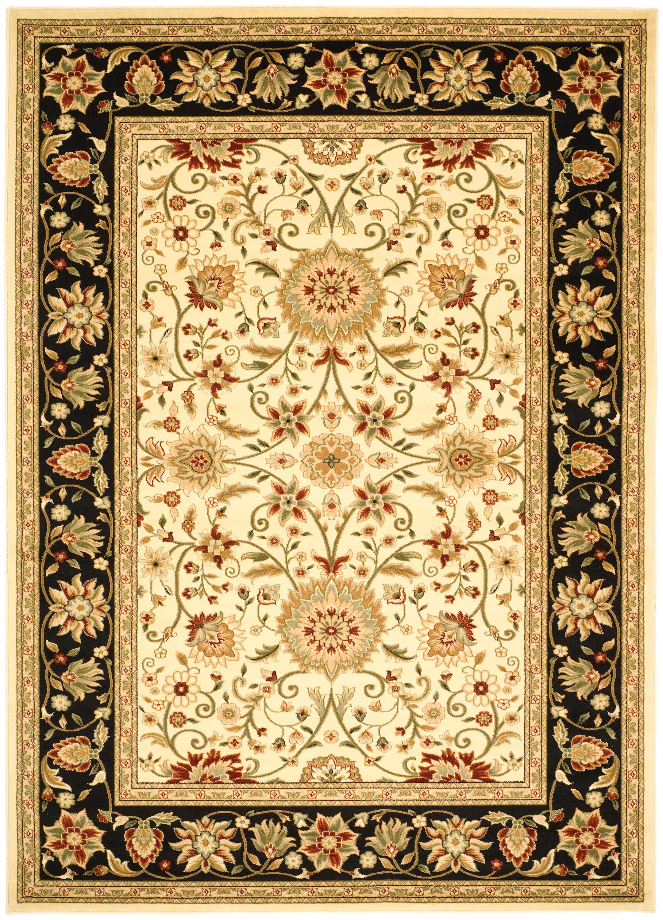 Safavieh LNH212B-8 Lyndhurst Sarouk 8 x 11 (ft) Loomed Polypropylene Ivory/Black Rectangular Indoor Floral/Botanical Oriental Area rug