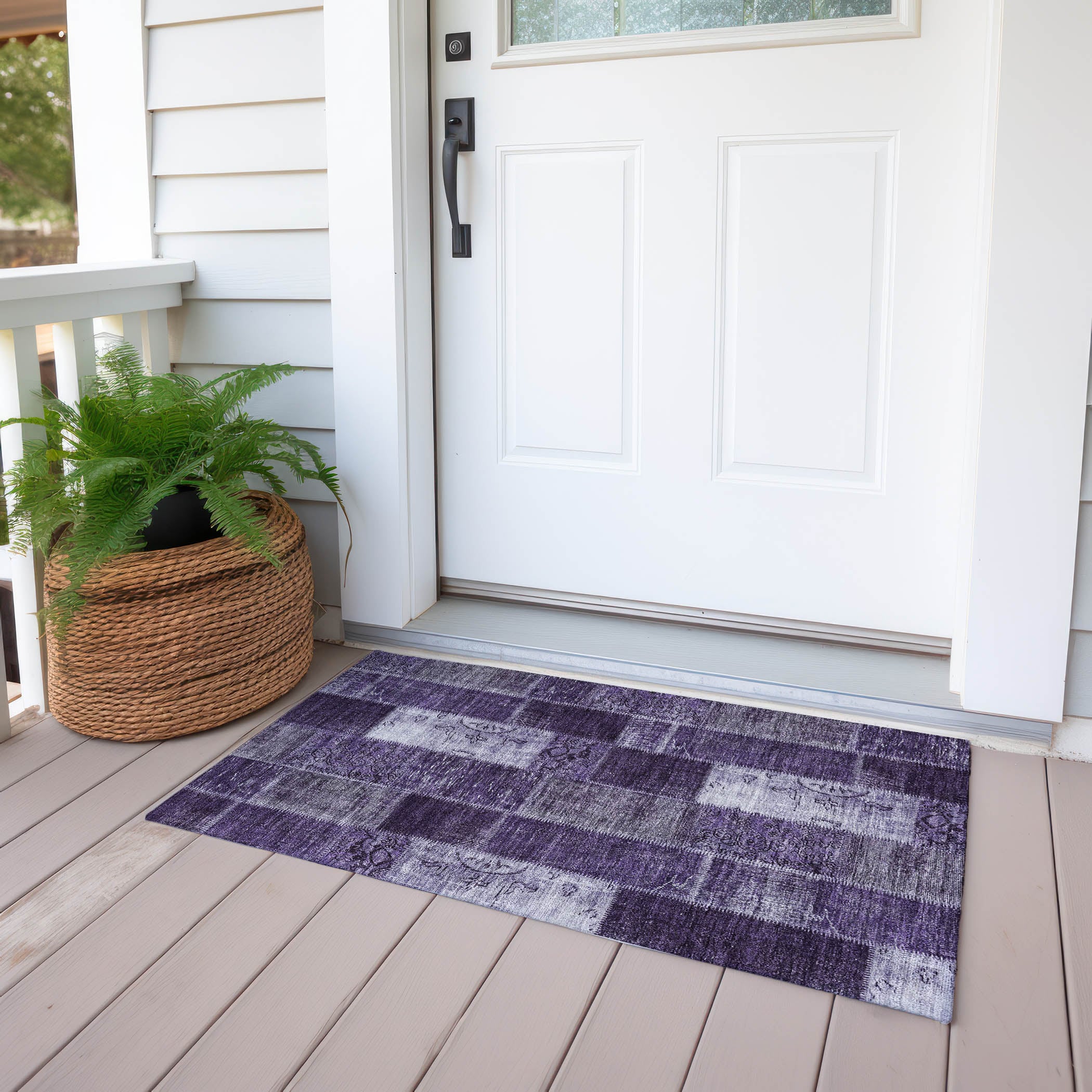 Violet Geometric Synthetic Flat Woven Outdoor Rug 2x3