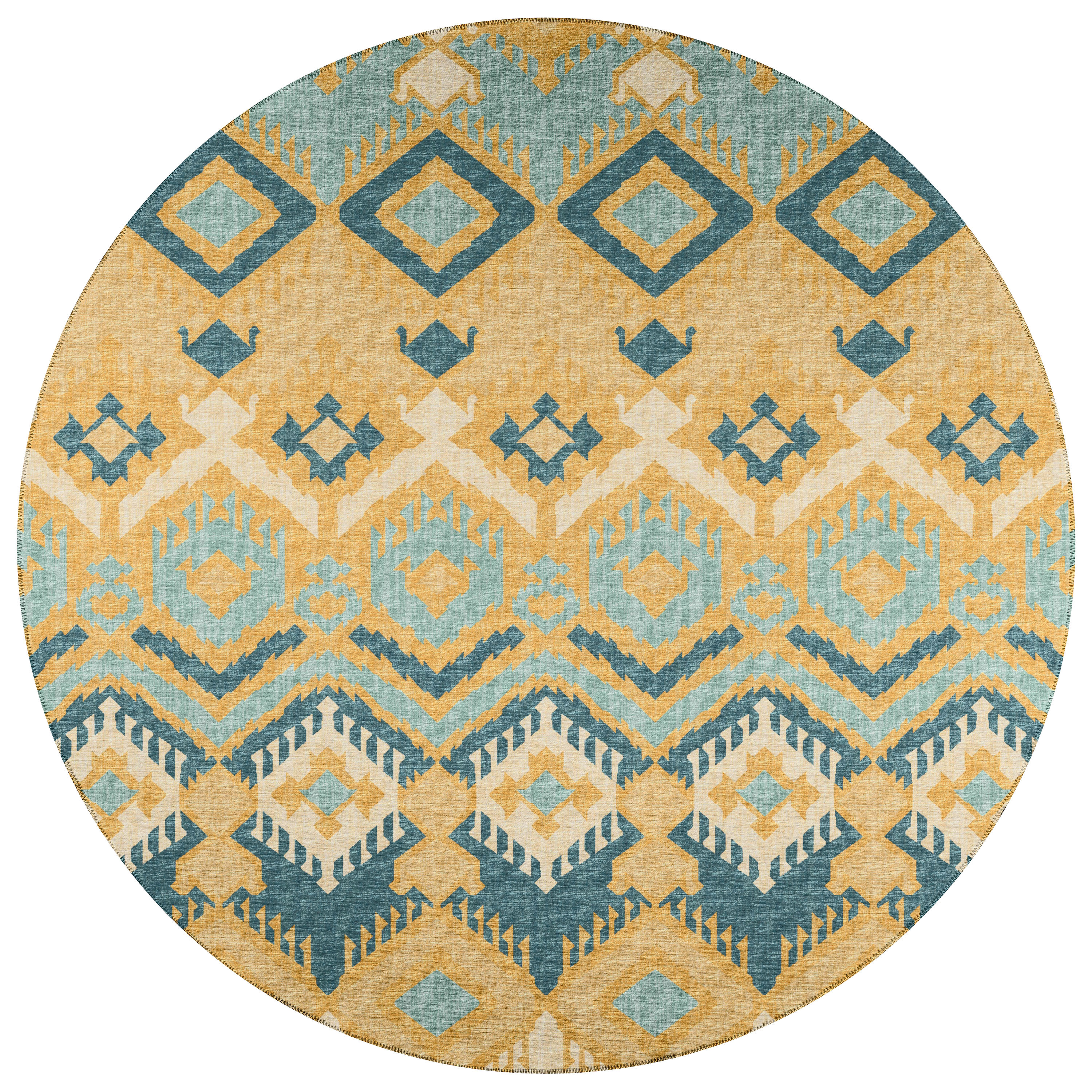 Addison Rugs AYU32YE8RO Yuma 8 x 8 (ft) Chenille Yellow Round Indoor/Outdoor Ikat Moroccan Area rug