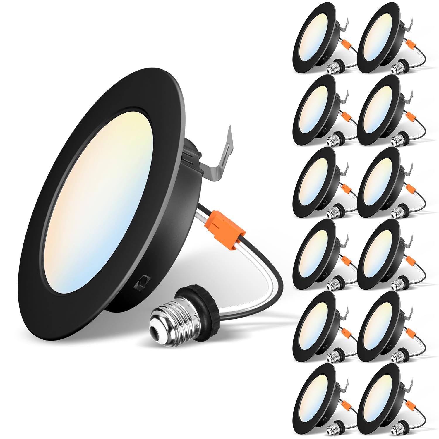 Aoibox  12 Pack 4 Inch Black 5CCT Slim LED Recessed Lighting 6W 700LM Dimmable IC Rated with E26 Conversion Kit