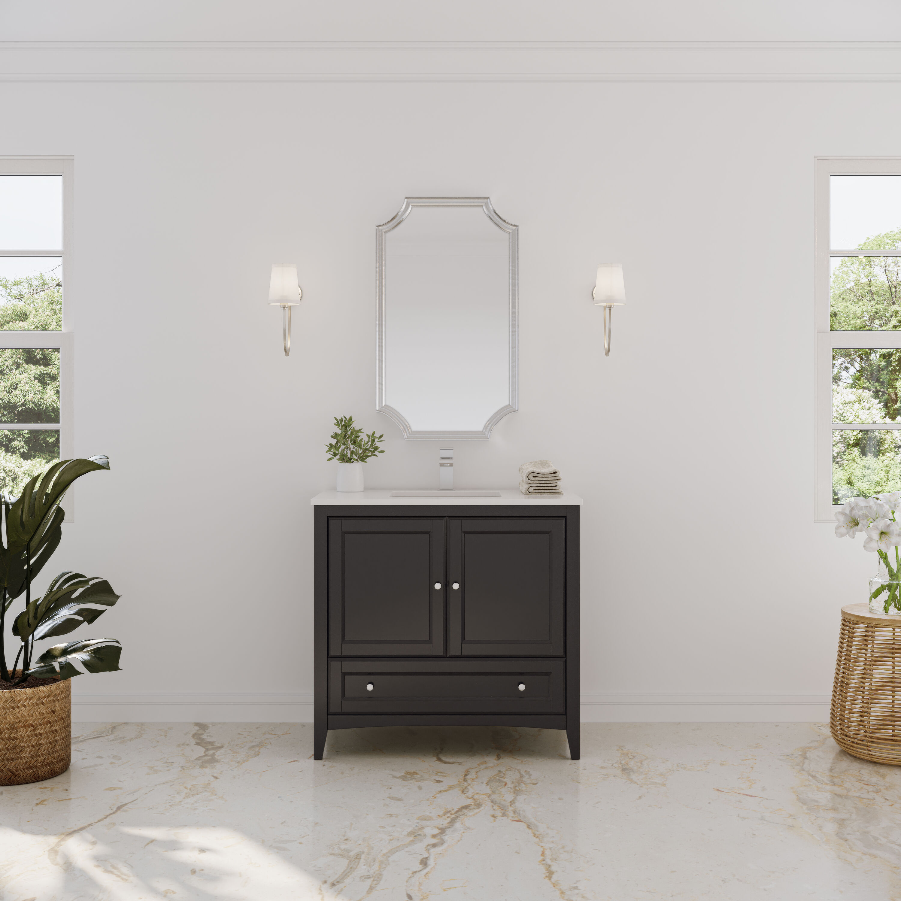 Fresca FCB2036ES-CWH-U Oxford 36-in Espresso Undermount Single sink Bathroom Vanity with White Quartz Top