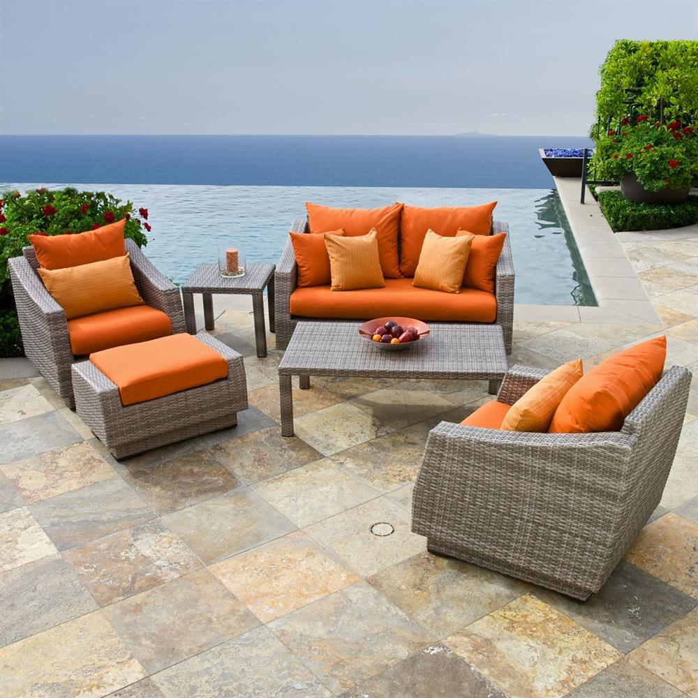 RST Brands Cannes 6-Piece Wicker Patio Conversation Set with Orange ...