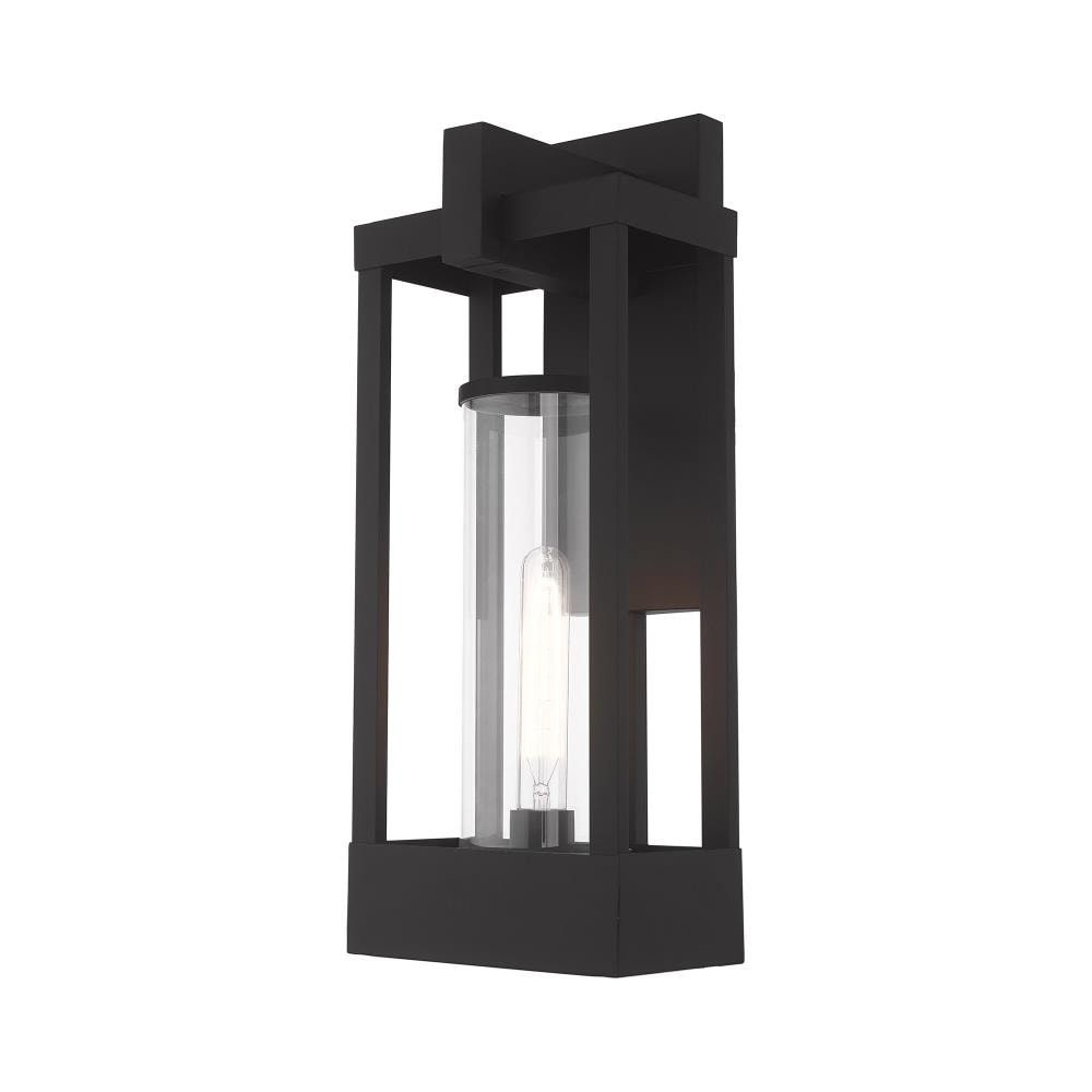 Black Solid Brass Outdoor Wall Lantern with Clear Glass Shade