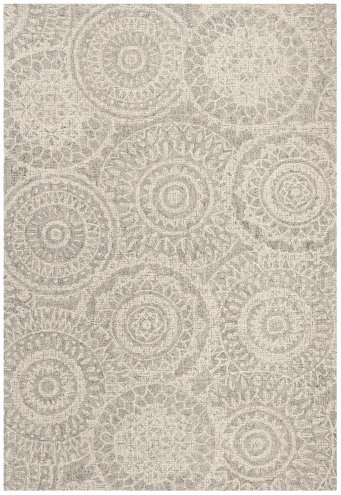 Ivory and Grey Abstract Tufted Wool Area Rug, 5' x 8'
