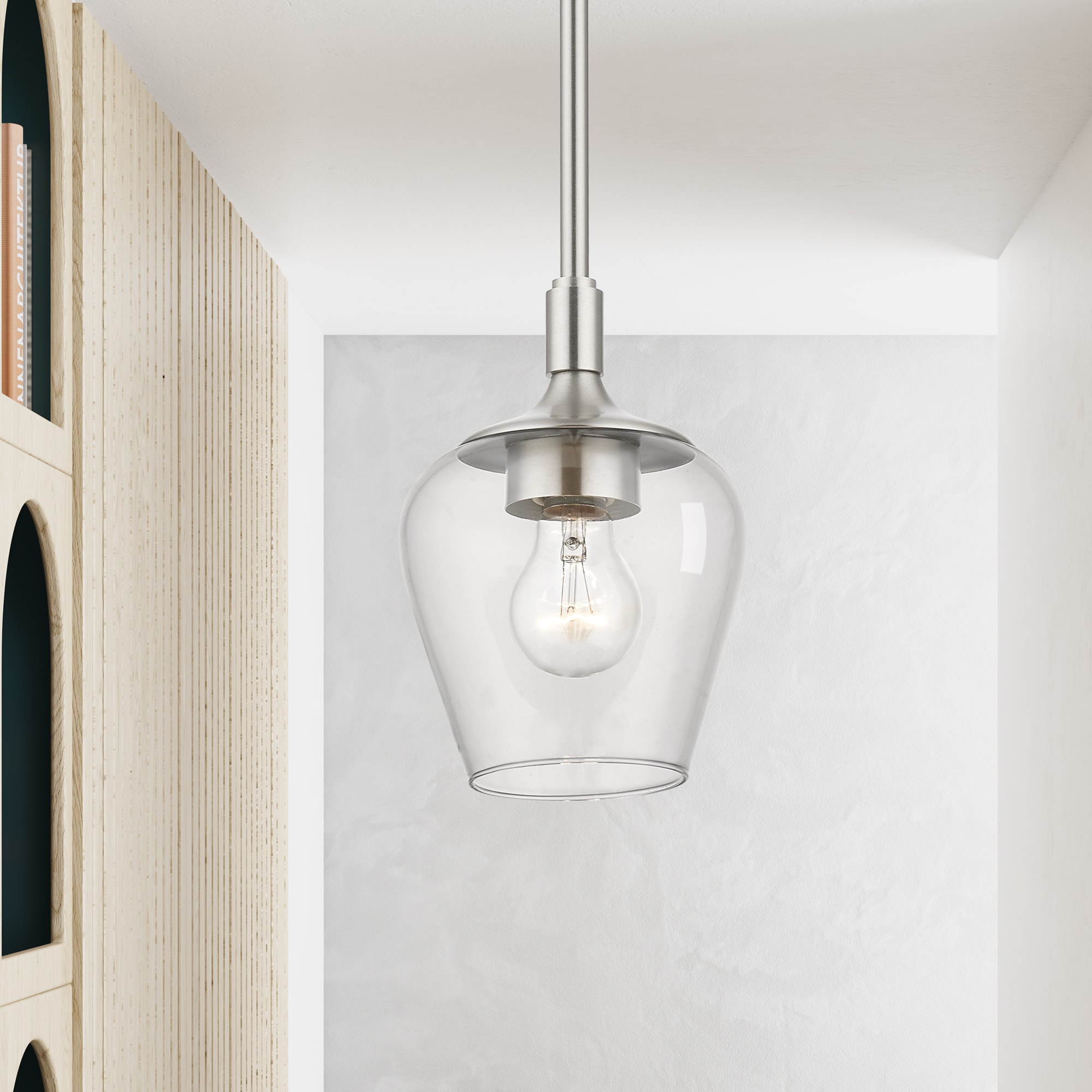 Transitional Brushed Nickel 1-Light Pendant with Clear Glass Shade