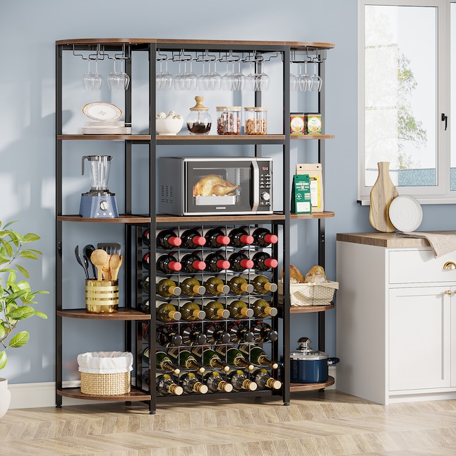 Tribesigns Brown Rustic Floor Wine Rack With Glass Holder And Storage Shelves 47 64 In W X 37 H 11 81 D The Department At Lowes Com