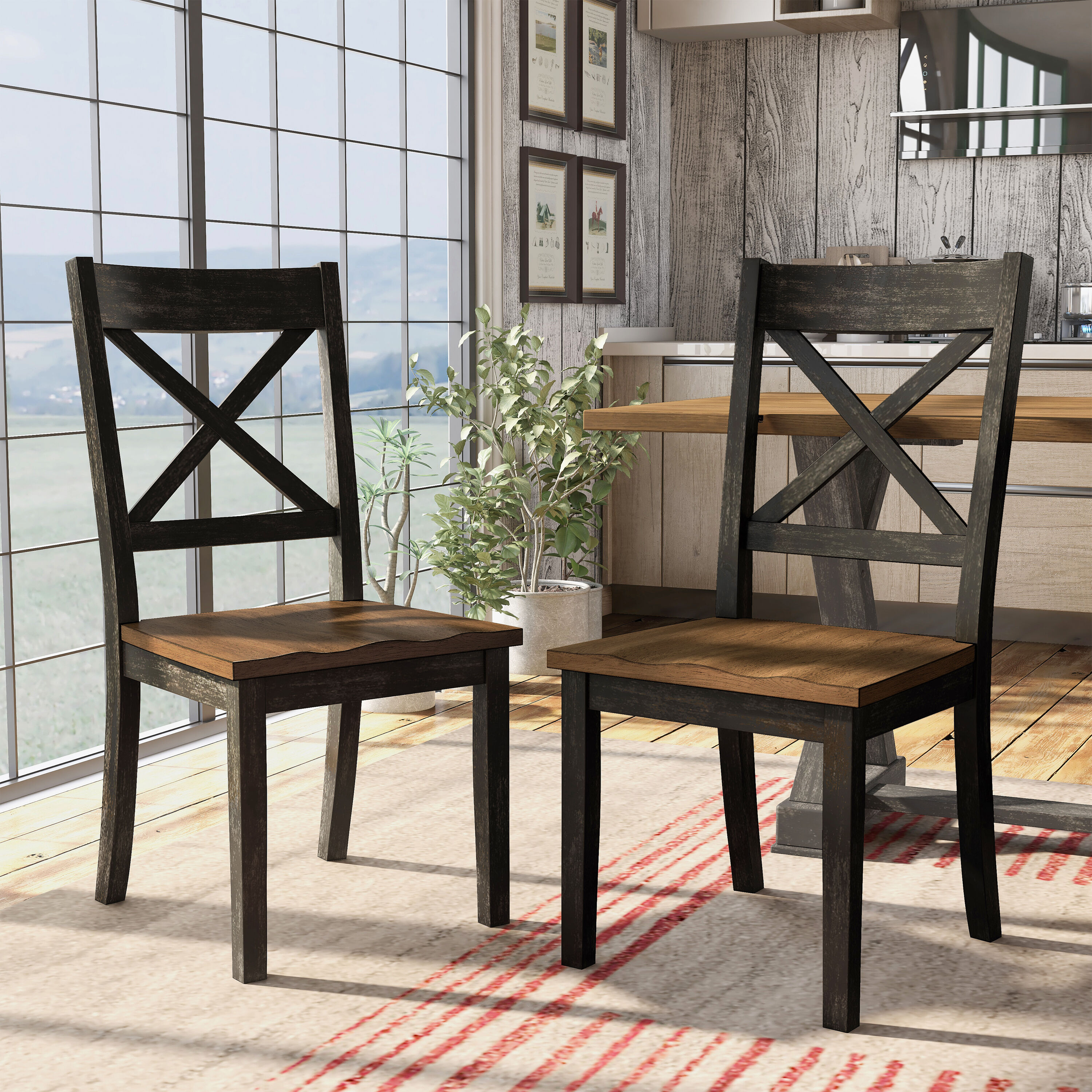 Furniture of America IDF-3167A-SC Set of 2 Exeler Rustic Dining Side Chair (Wood Frame)