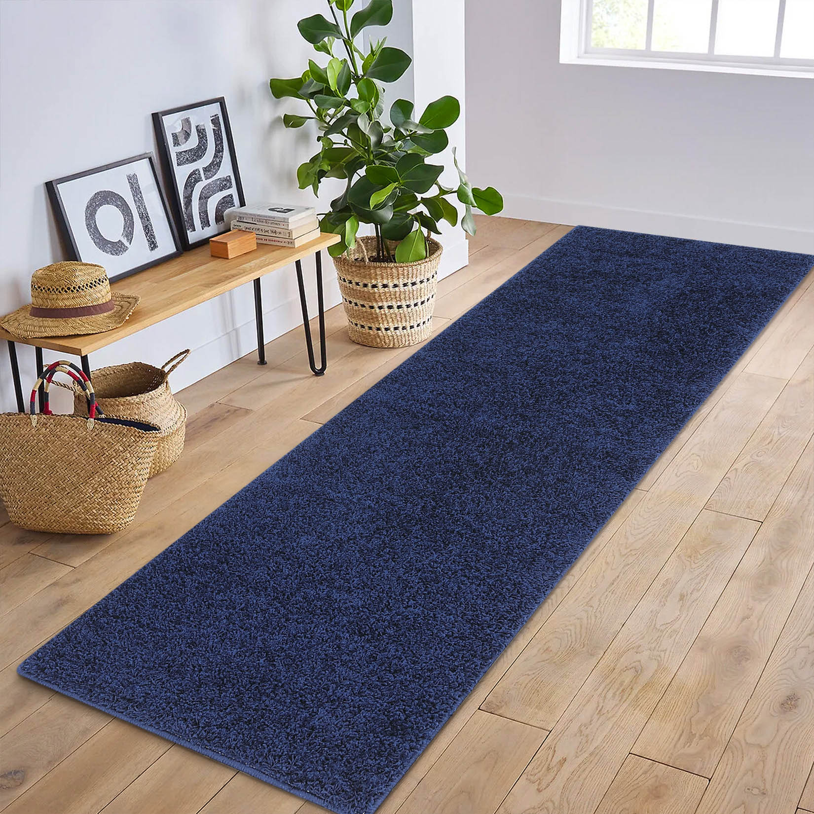 Garvee YXY-LO-PHO-0RQYK0B7 2 x 6 (ft) Loomed Polyester Navy Rectangular Indoor Solid Mid-Century Modern Machine washable Runner rug