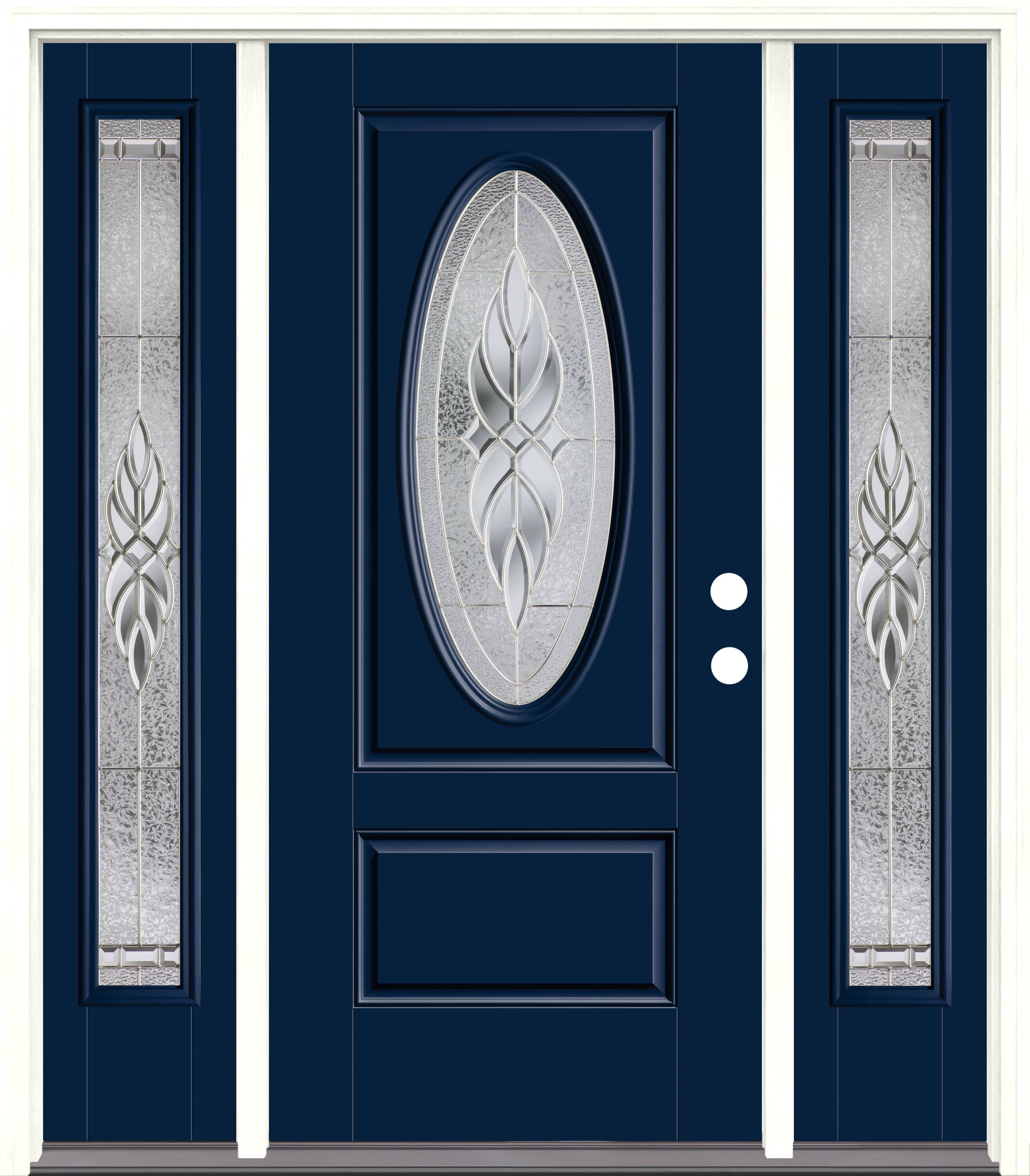 Therma-Tru Benchmark Doors TTB641473SOS Varissa Entry Door 64-in x 80-in x 4-9/16-in Fiberglass Oval lite Left-hand inswing Navy Painted Prehung Front Door with Sidelights with Brickmould Insulating core