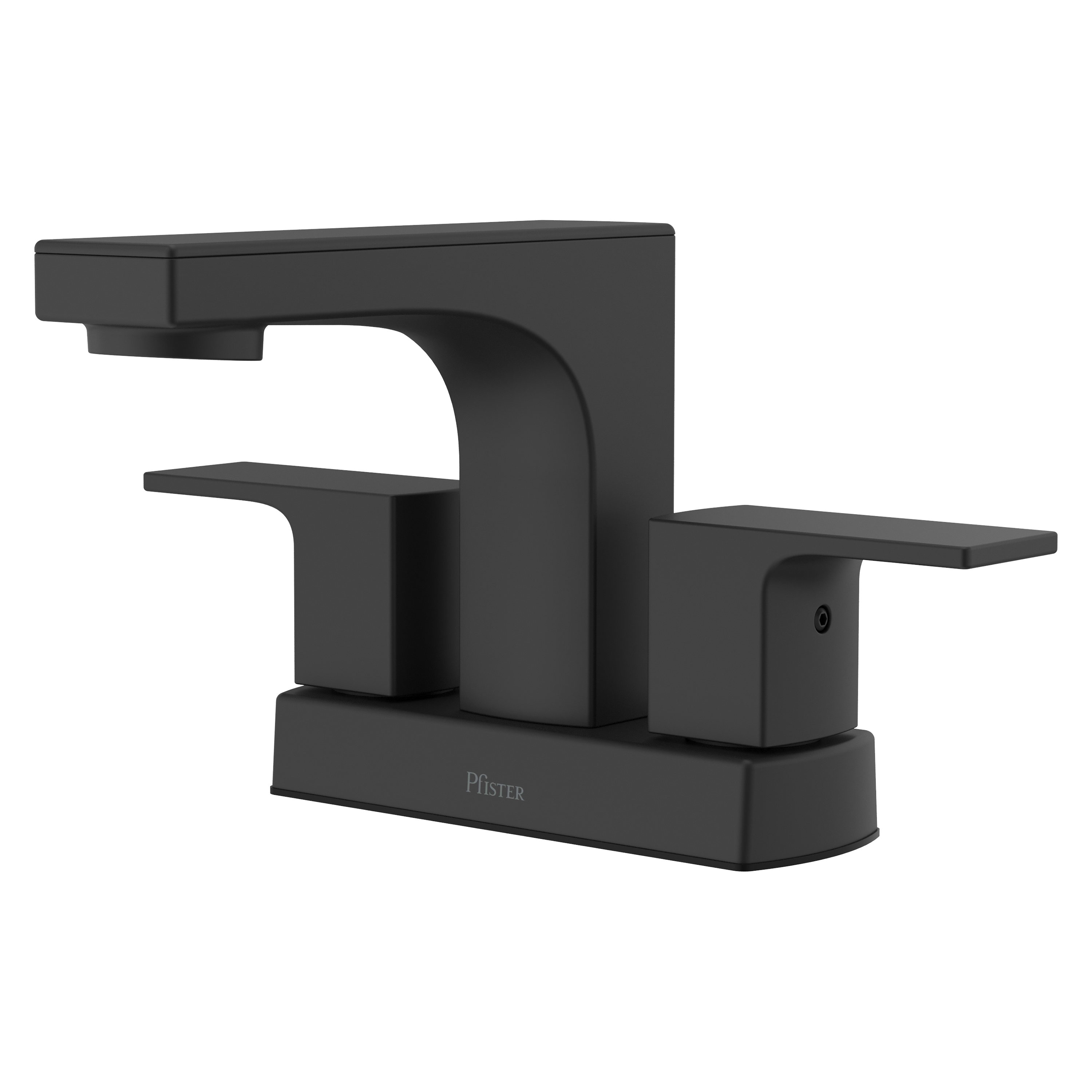 Pfister Pfirst Modern Matte Black 4-in centerset 2-handle WaterSense Mid-arc Bathroom Sink Faucet with Drain with Deck Plate