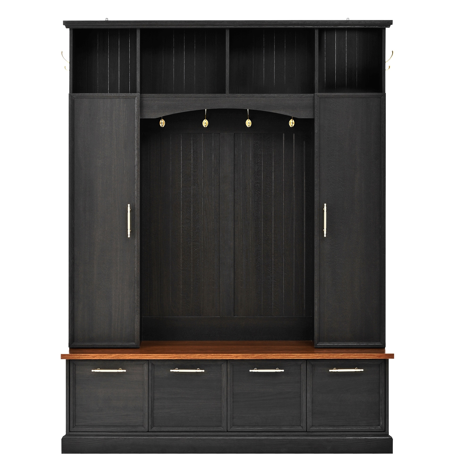 Flynama - Modern 59-in Black Wood Hall Tree