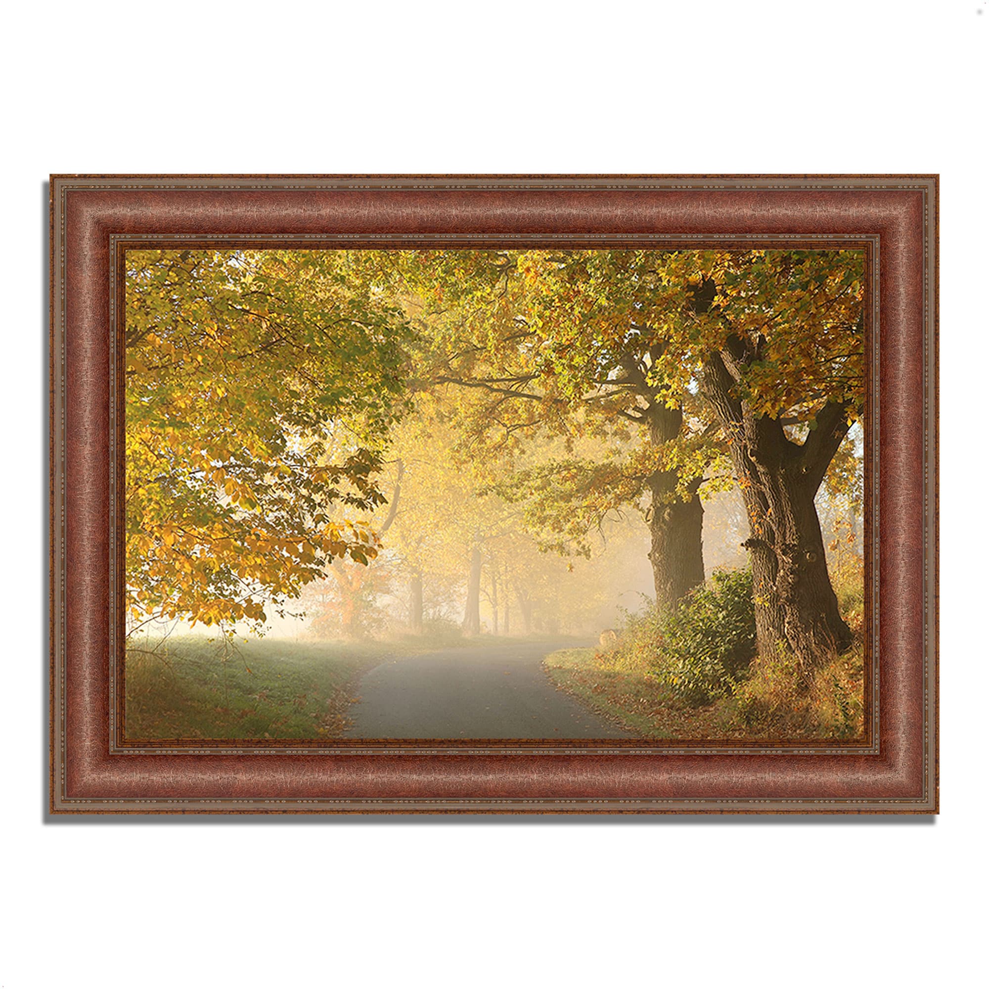 Tangletown Fine Art 14072-4330P112 On A Misty Autumn Morning  Brown Wood Framed 37-in H x 52-in W Landscape Paper Print