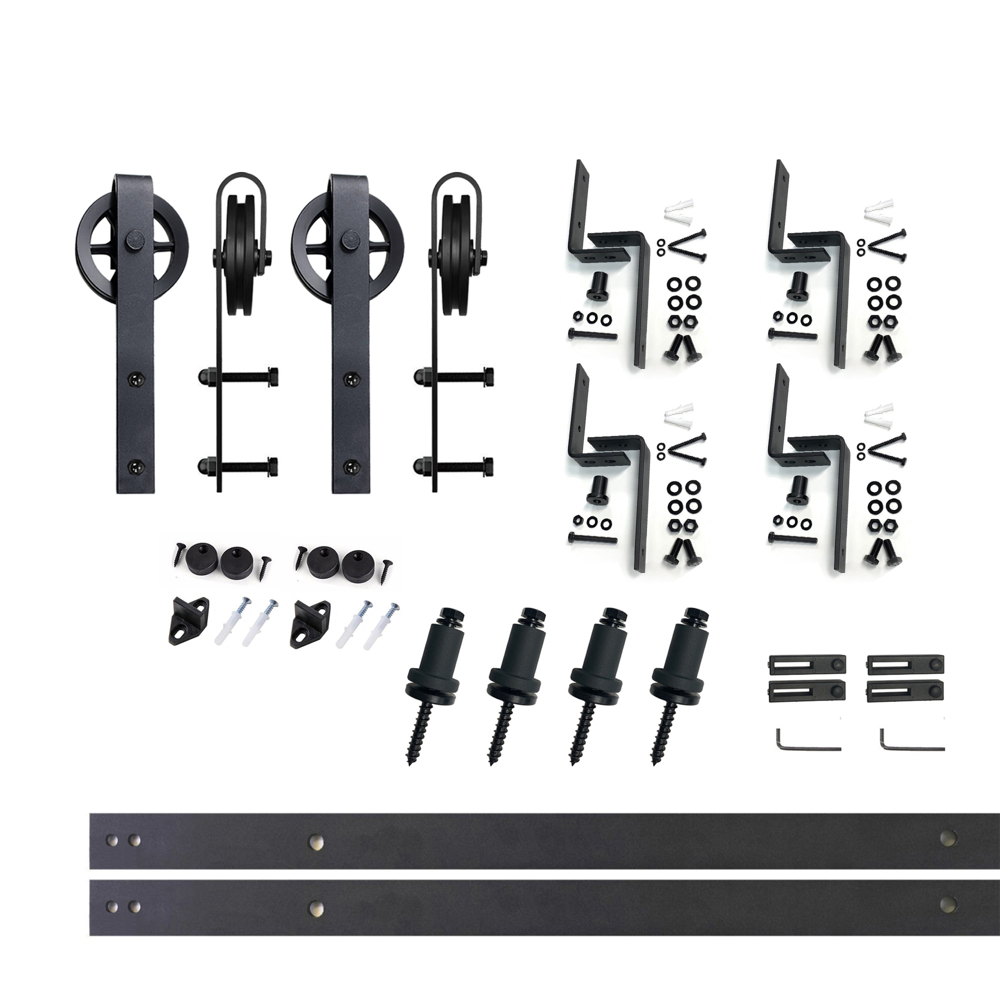 HOMACER HL3TGH066C 66-in Rustic black Black Indoor Spoke Wheel Double bypass Barn door hardware kit