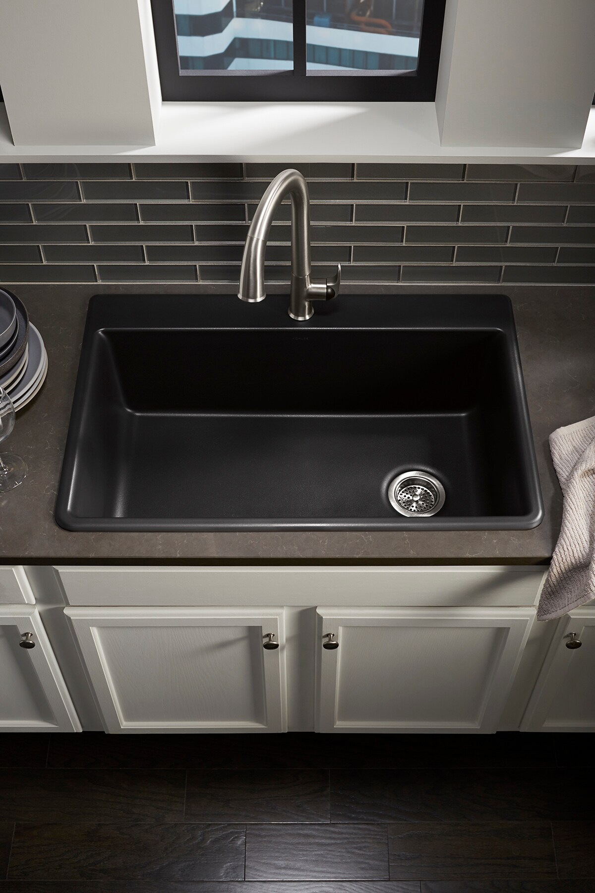 Kohler K-28003-1-CM1 Matte Black Kennon 25 x 22 x 10-5/8 Neoroc Top-mount/undermount Single-Bowl Kitchen Sink