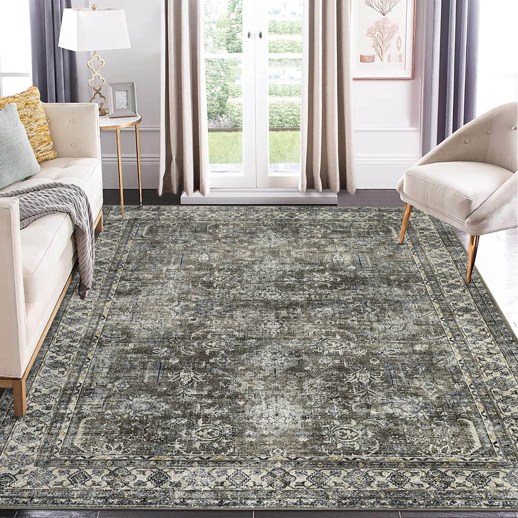 Garvee YXY-LO-PHO-0ZTAPN6M 10 x 13 (ft) Loomed Polyester Green/Brown Rectangular Indoor Floral/Botanical Persian Machine washable Area rug