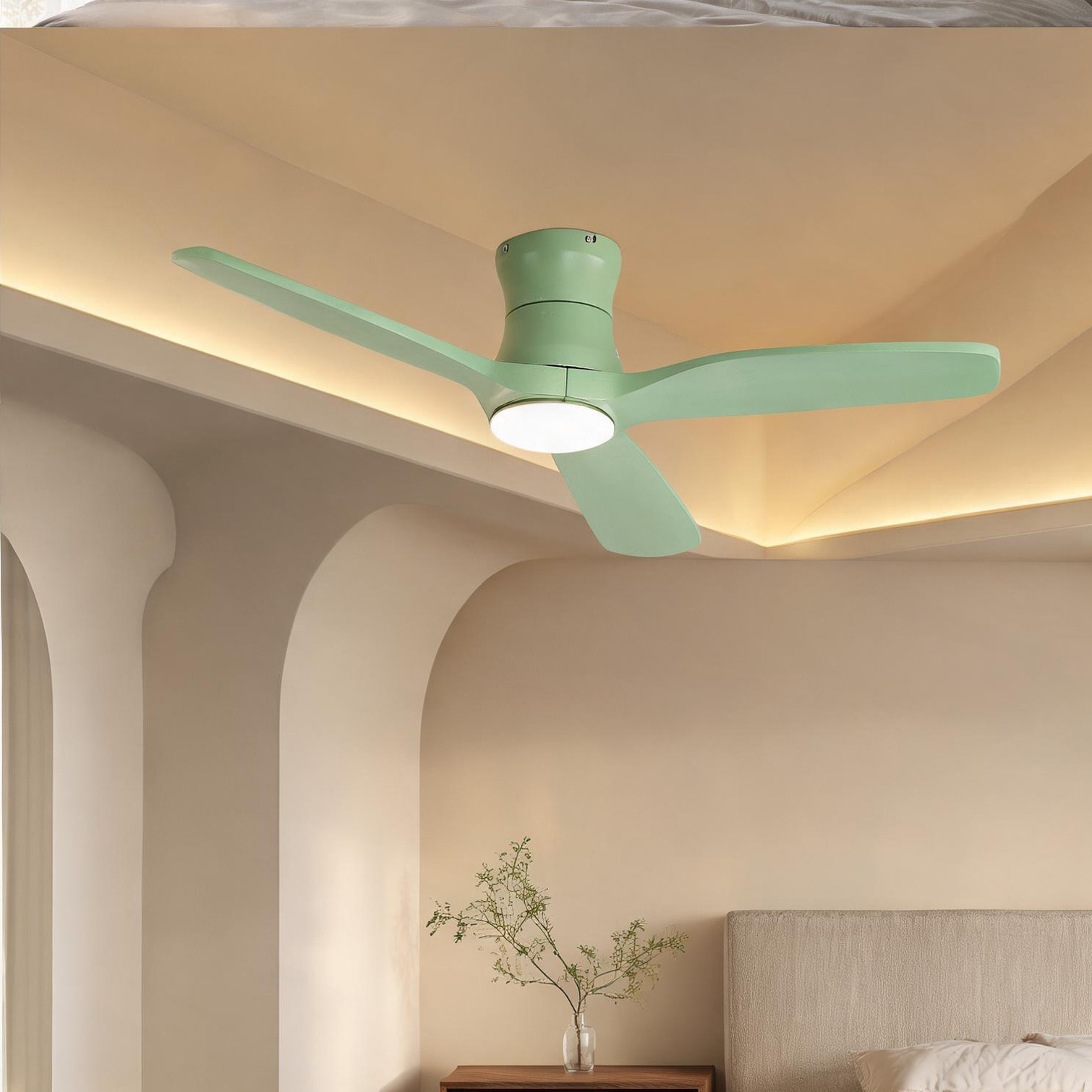 FlowLuxe - Green 52 in Ceiling Fan with Remote Operation Seasonal Airflow and DC Motor LED Illumi...