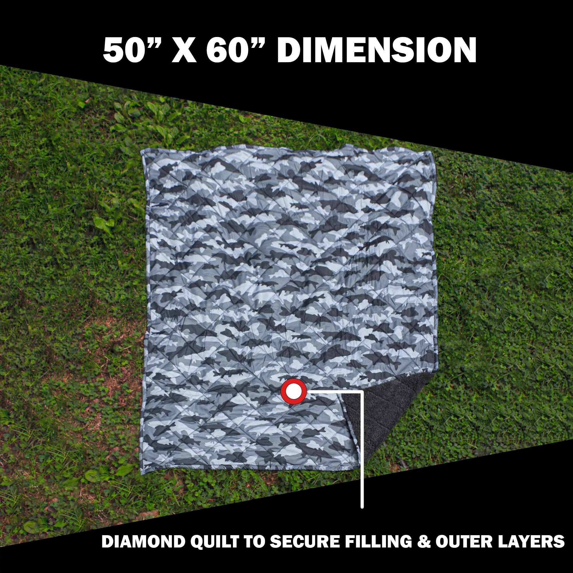 Blue Camouflage Water Resistant Sherpa Backed Throw Blanket, 50" x 60"