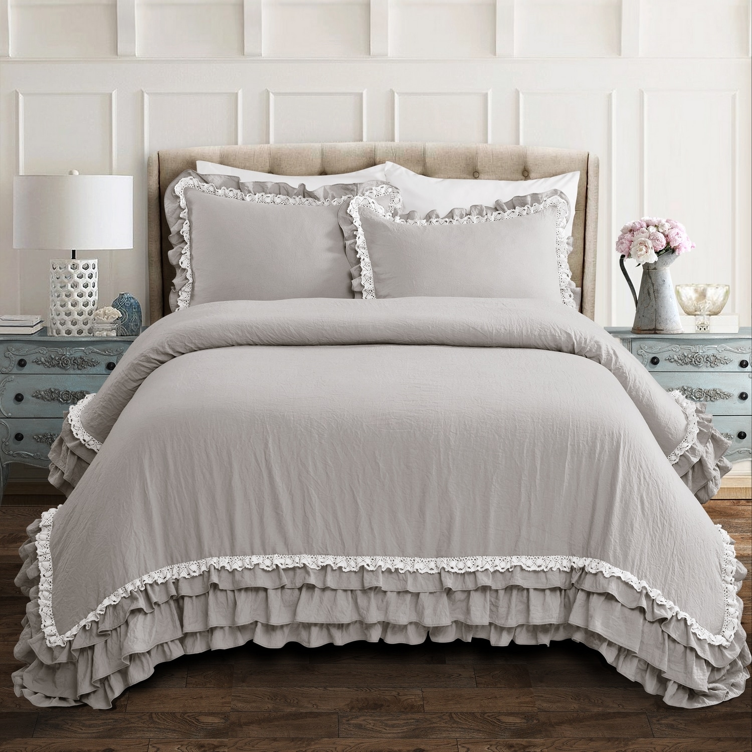Lush Decor 16T004407 Light Gray Solid Full/Queen Comforter