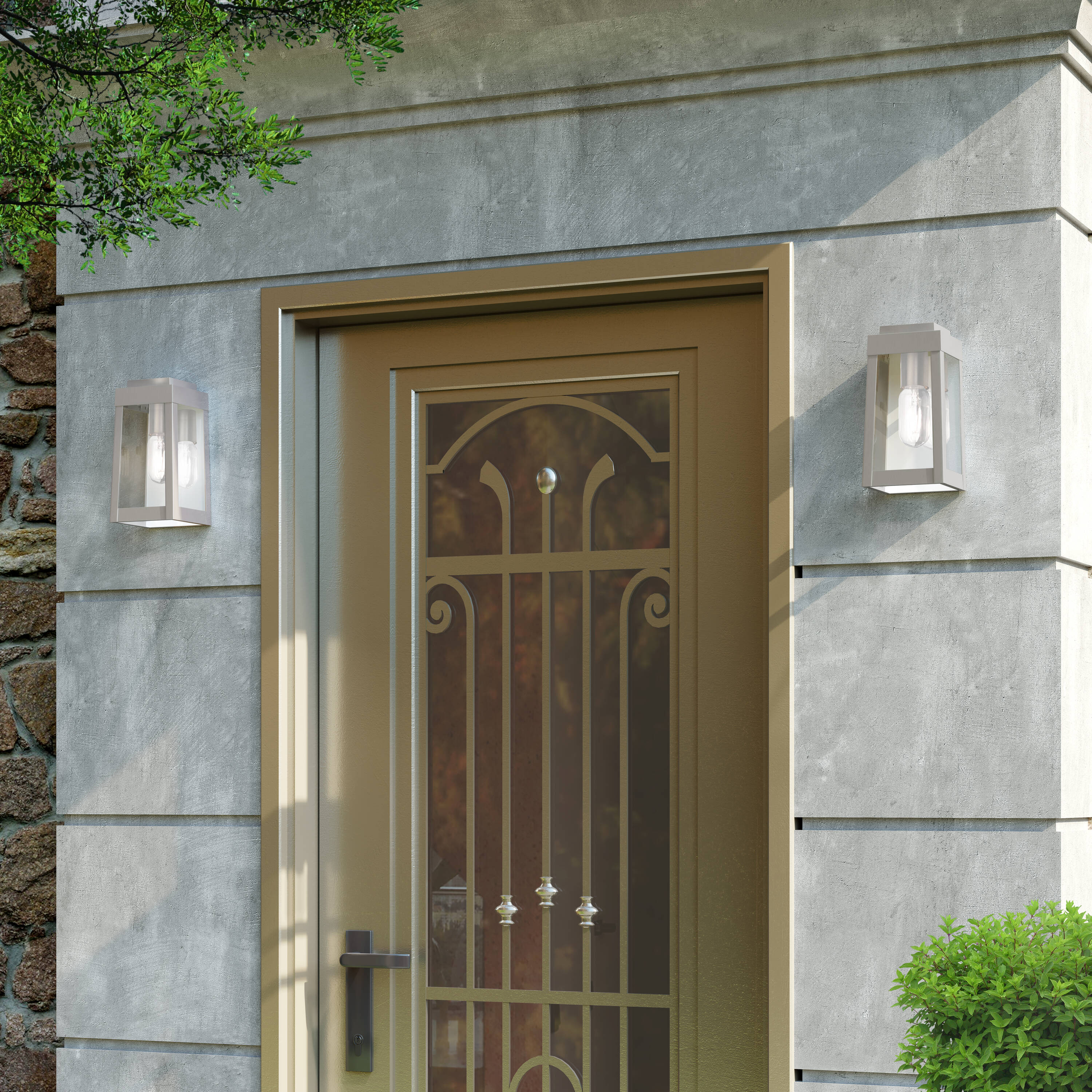 Oslo 9.5" Brushed Nickel Outdoor Wall Lantern with Clear Glass
