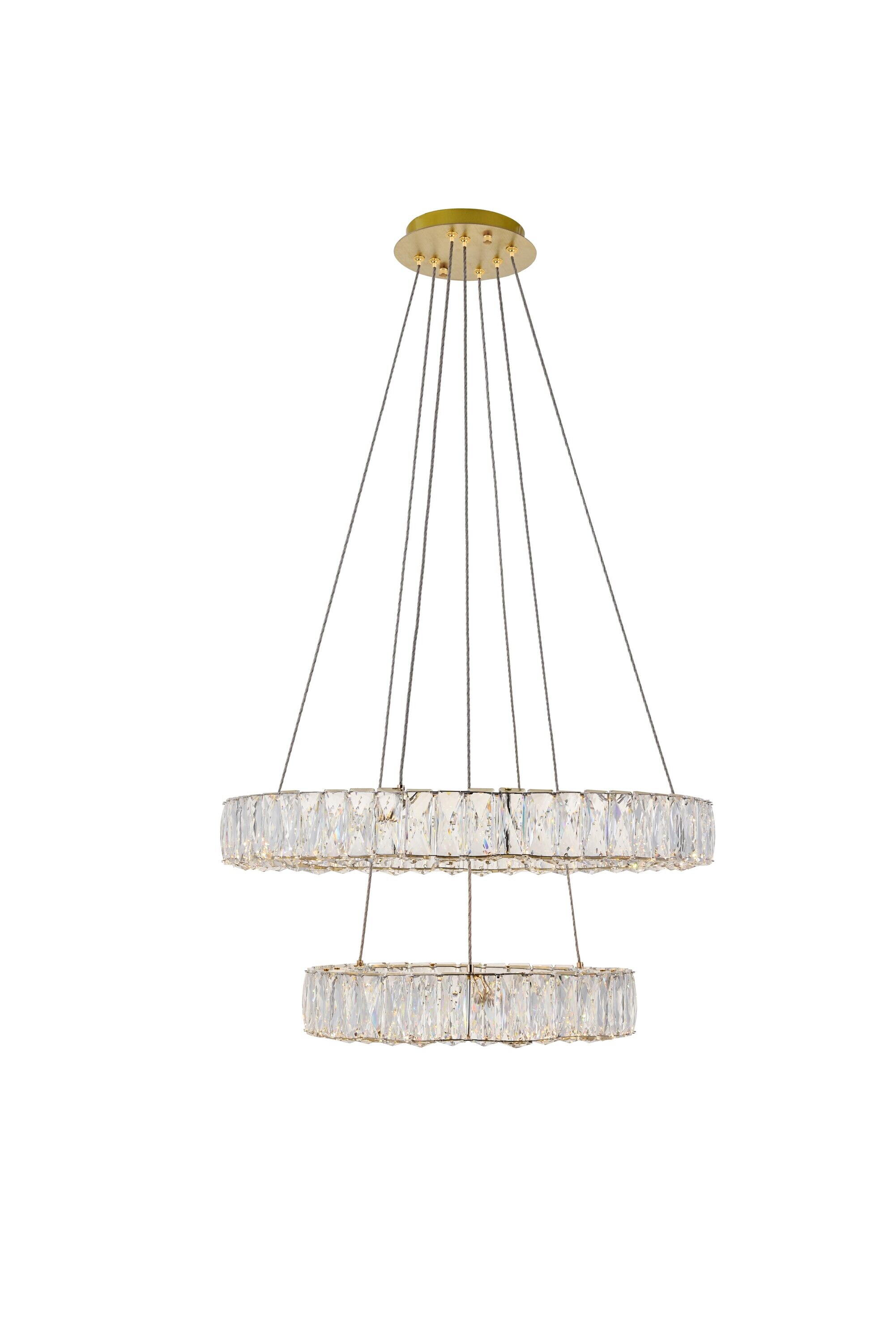 Elegant Decor Home Furnishing 2 -Light Gold Modern/contemporary Crystal Tiered LED Large Hanging Pendant Light