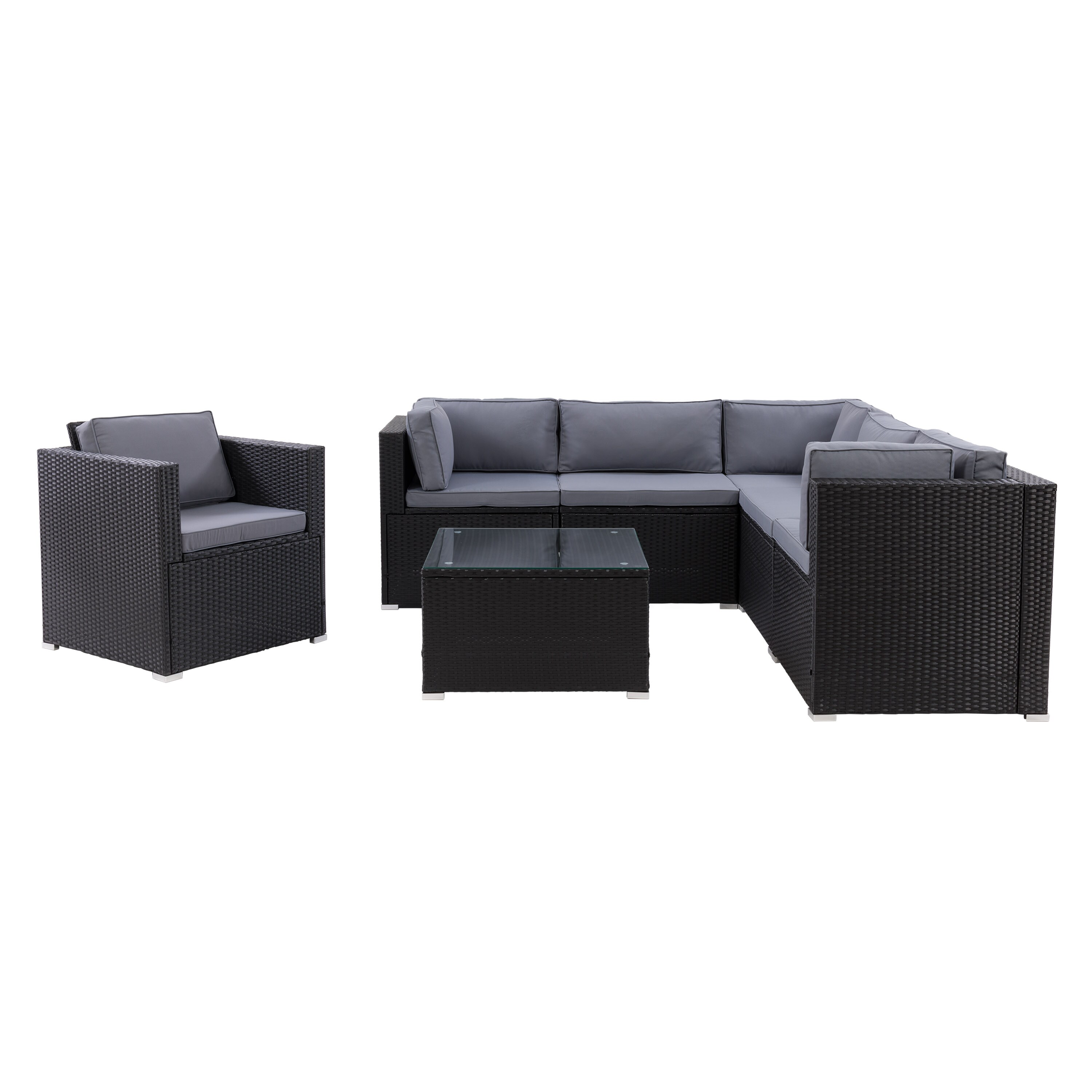 CorLiving PRK-400-Z4 Parksville 7 -Piece Rattan Patio Conversation Set with Gray Cushions