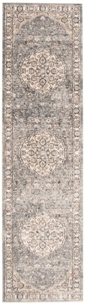 ECARPETGALLERY 324497 Oregon Tabriz 2 x 8 (ft) Loomed Polypropylene Blue Ivory Gray Rectangular Indoor Distressed/Overdyed Vintage Runner rug