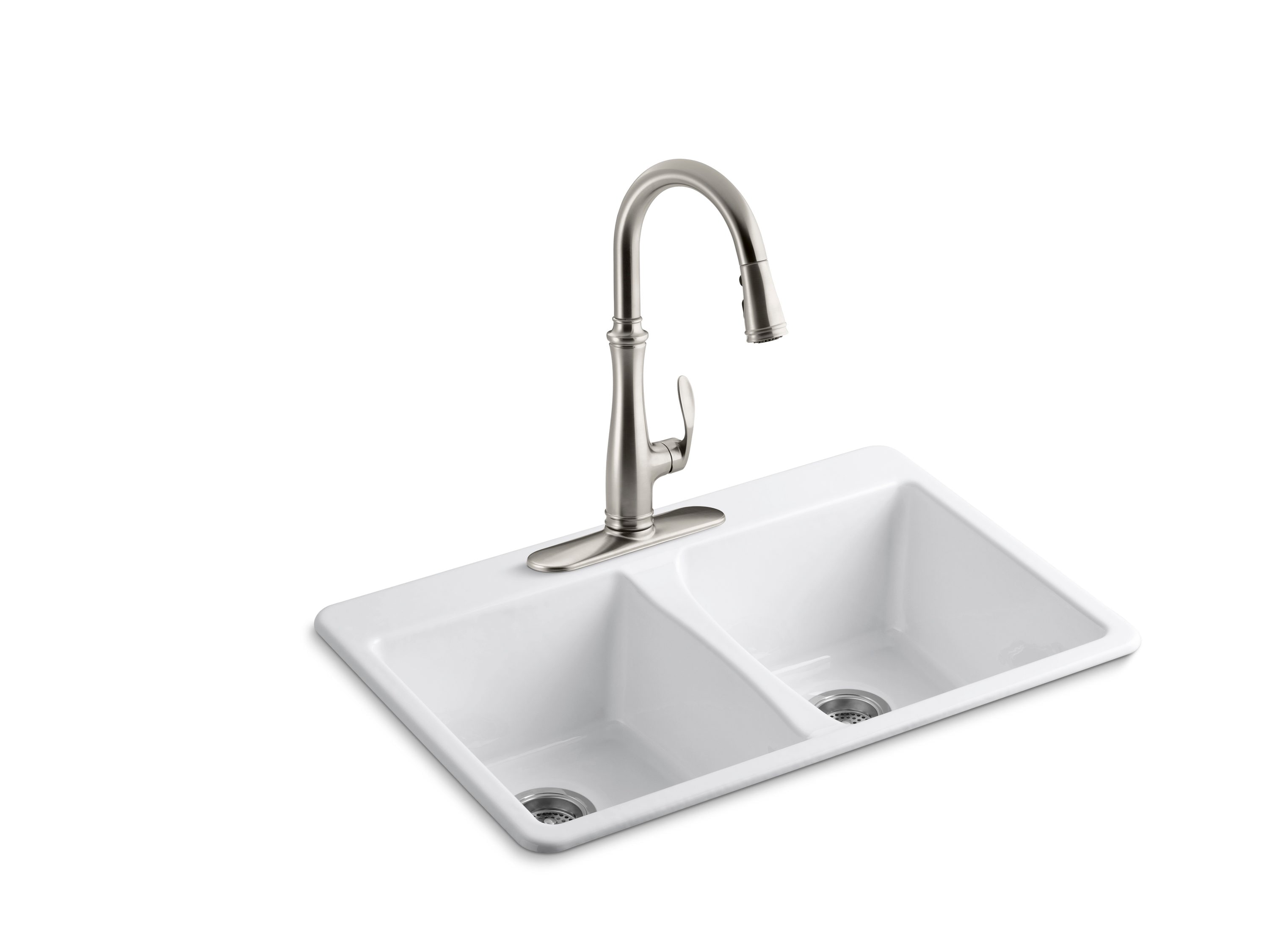 KOHLER Deerfield Drop-In 22-in x 32-in White Cast Iron Double Equal ...