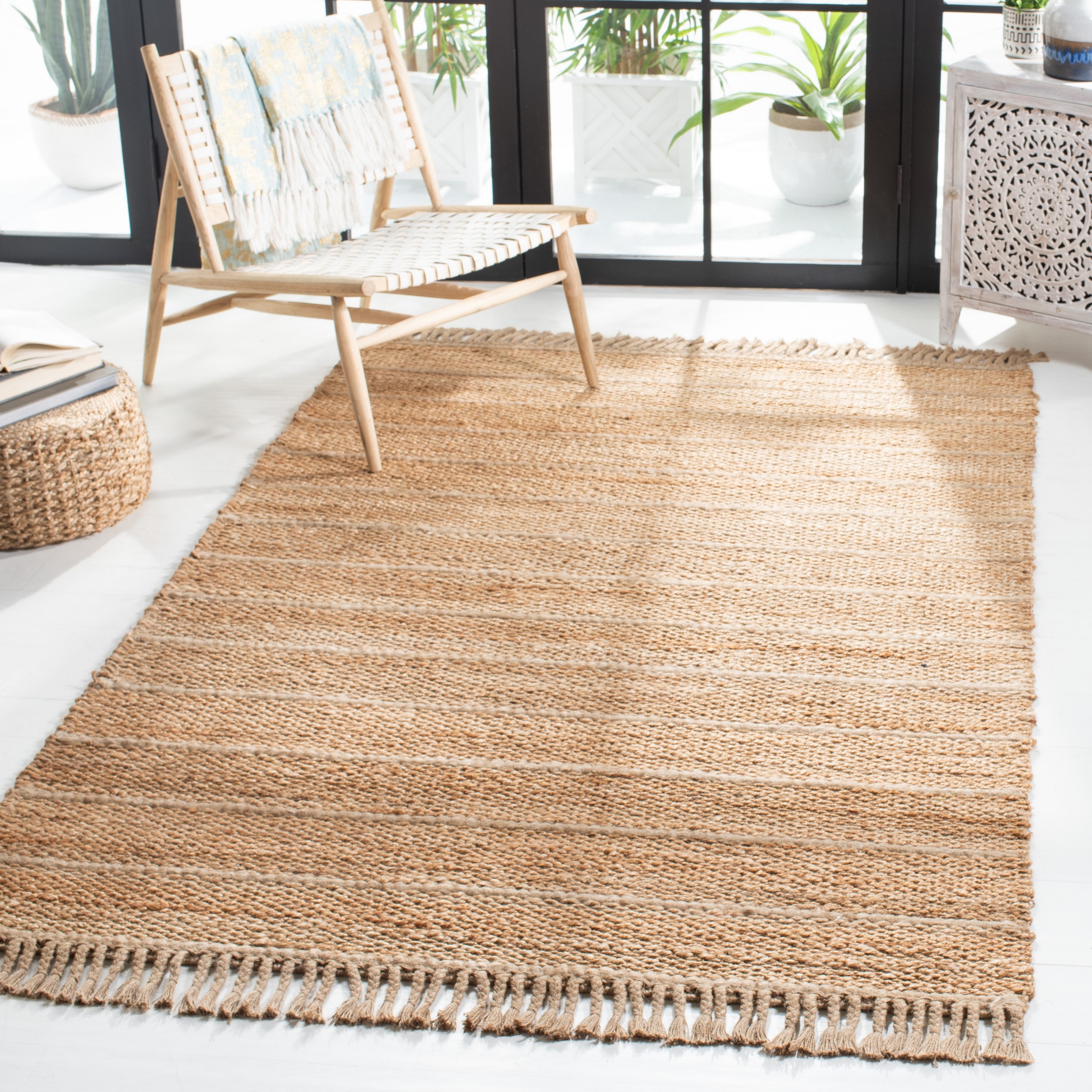 Safavieh NF550A-8 Natural Fiber Maldives 8 x 10 (ft) Synthetic Natural/Gray Rectangular Indoor Stripe Coastal Area rug