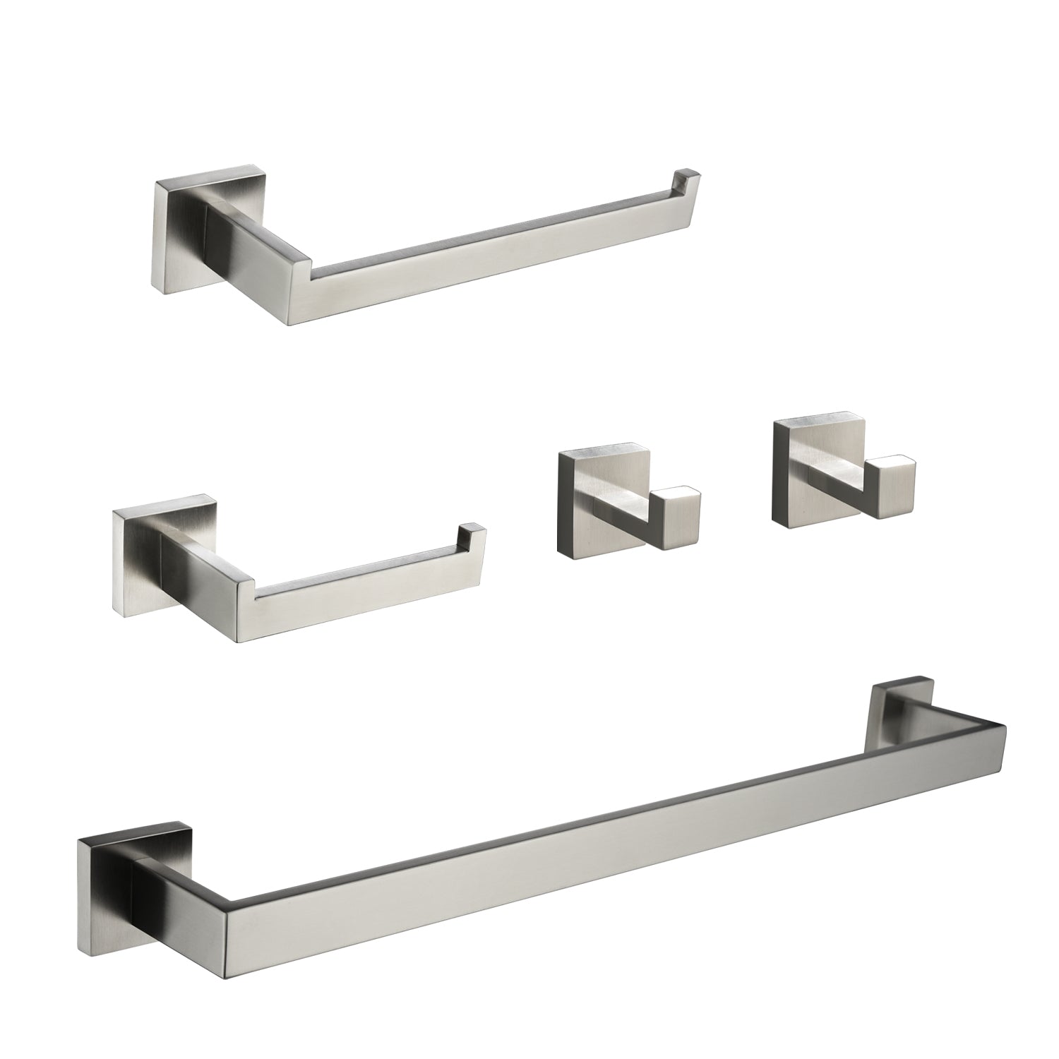 Boyel Living BL-57000BN 5 Piece Bath Hardware Set with Towel Hooks Towel Bar Toilet Paper Holder and Hand Towel Holder in Brushed Nickel