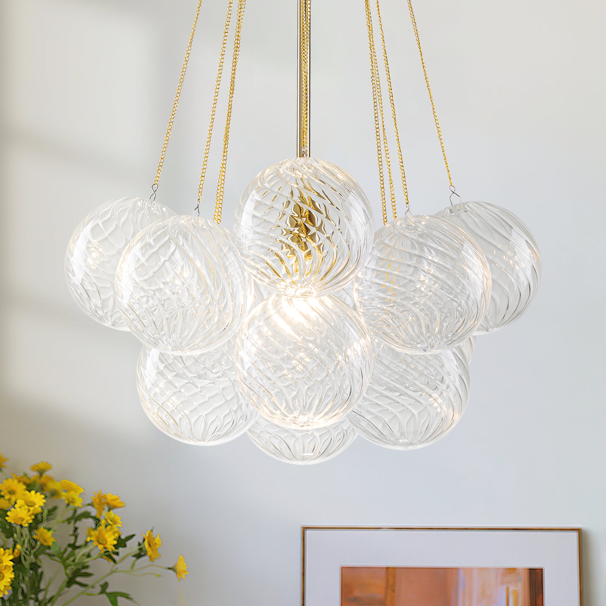 Y'INSP Orbina 1 -Light Brushed Brass Clear glass Glass Chandelier
