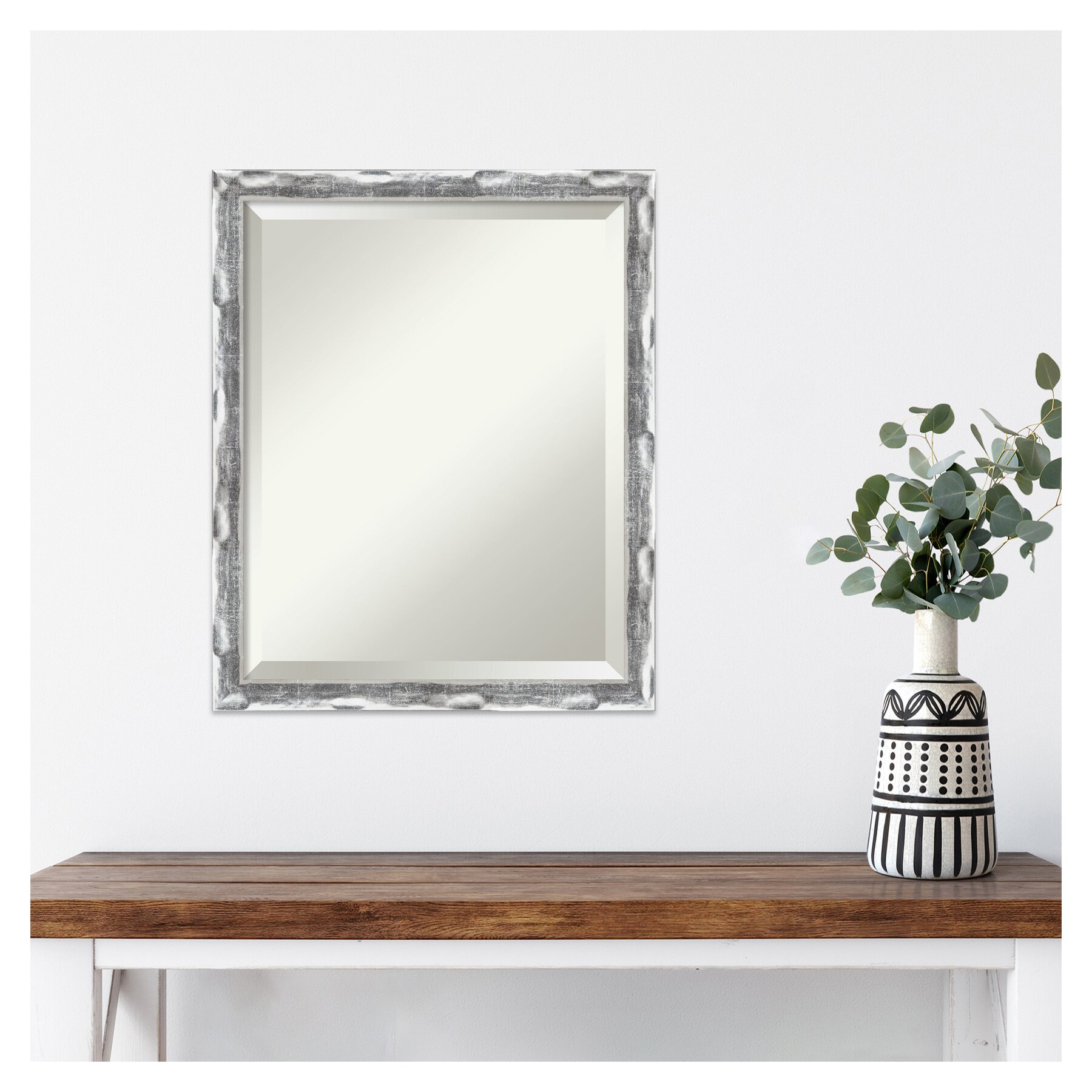 Scratched Wave Chrome Rectangular Wall Mirror - 18 x 22 Inches