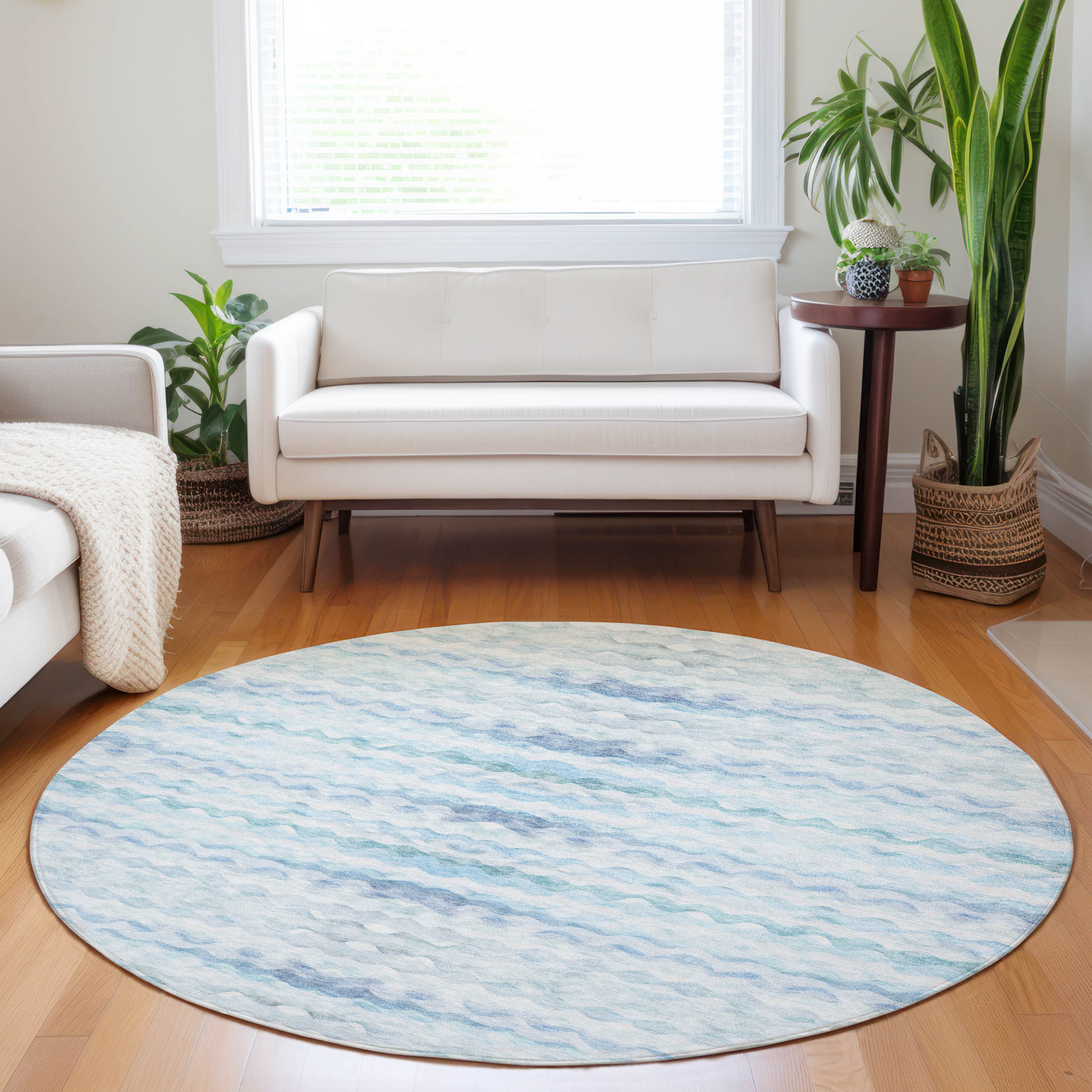 Addison Rugs AMF195BL8RO Mayfield AMF195BL 8 x 8 (ft) Loomed Polyester Blue Round Indoor Geometric Machine washable Area rug