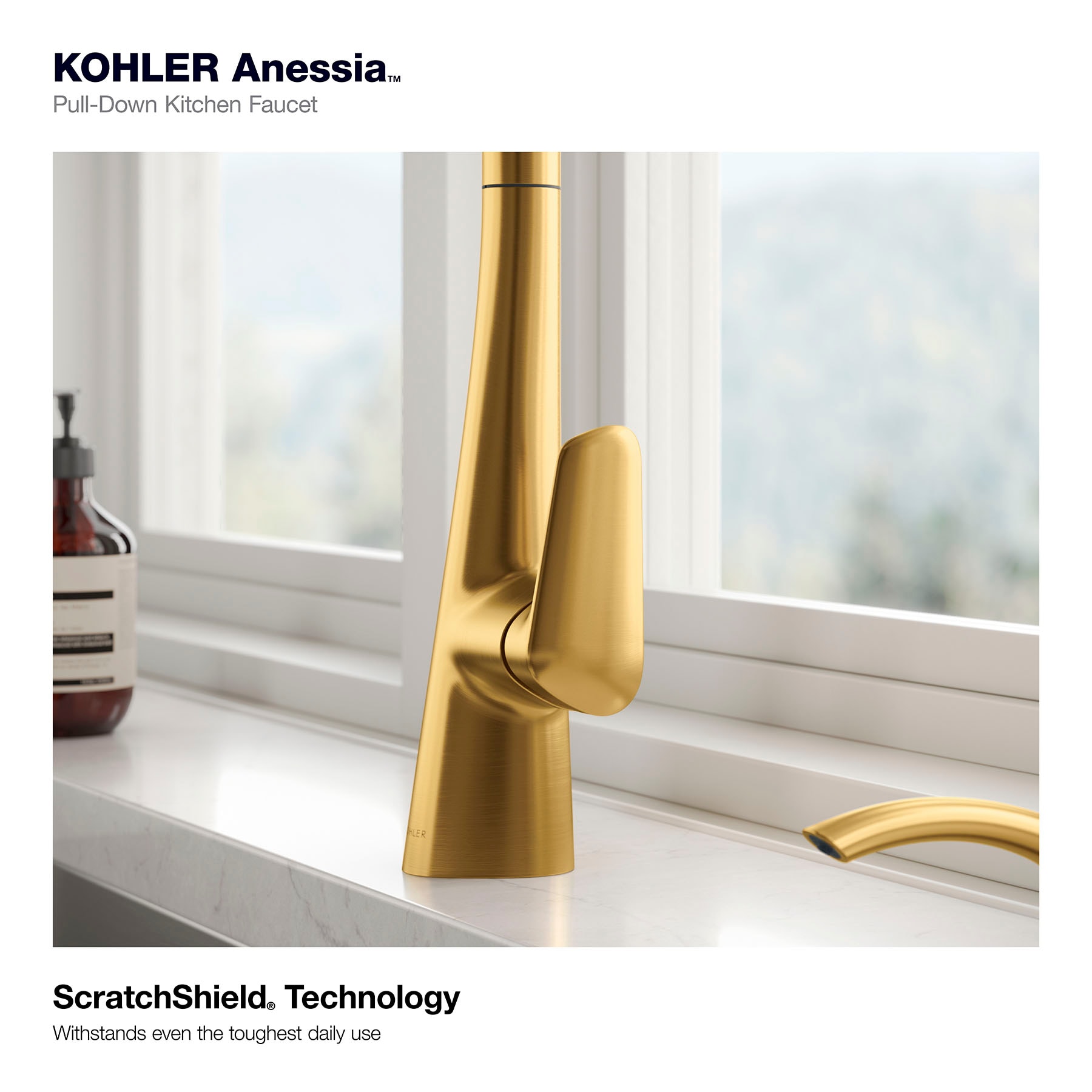 Kohler Anessia Vibrant Brushed Moderne Brass Single Handle Pull Down Kitchen Faucet With Sprayer 3323