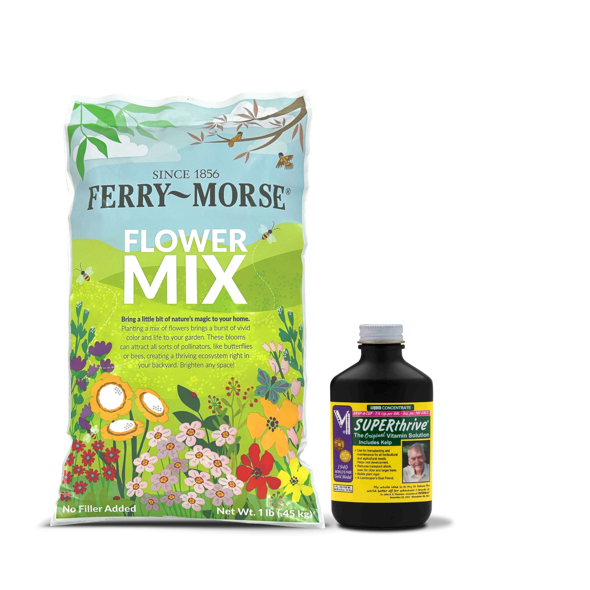 Ferry-Morse WF-17-ST4-BNDL2 Ferry Morse Deer Resistant Mix Bulk Wildflower Seeds 1lb and SUPERthrive Vitamin Solution 4oz.