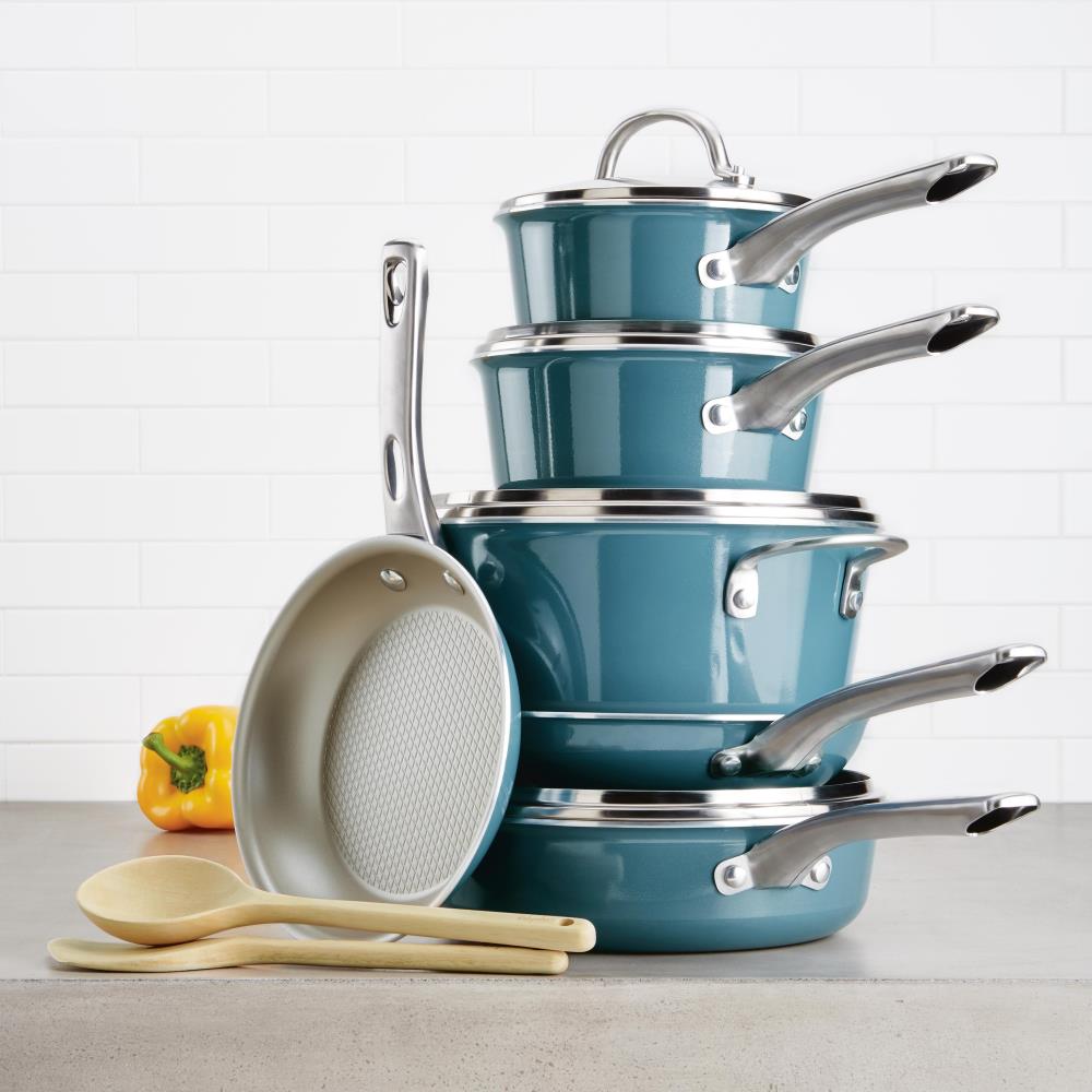 Ayesha Curry Home Collection Nonstick Cookware Pots and Pans Set, 9 Piece,  Twilight Teal