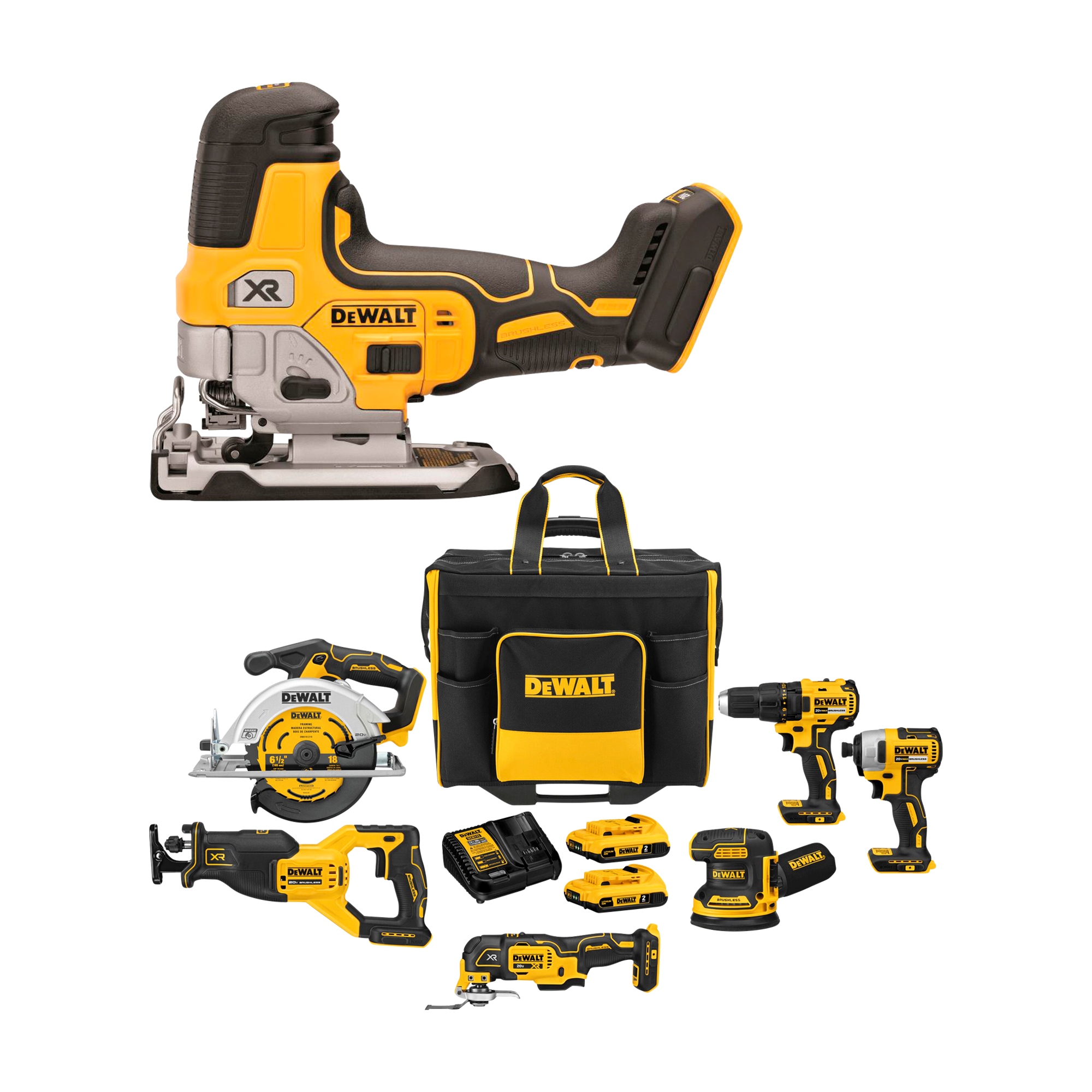 Shop DEWALT 20V MAX Brushless Cordless 6-Tool Combo Kit with Large Site-Ready Bag & 20-Volt Max Brushless Variable Speed Keyless at Lowes.com