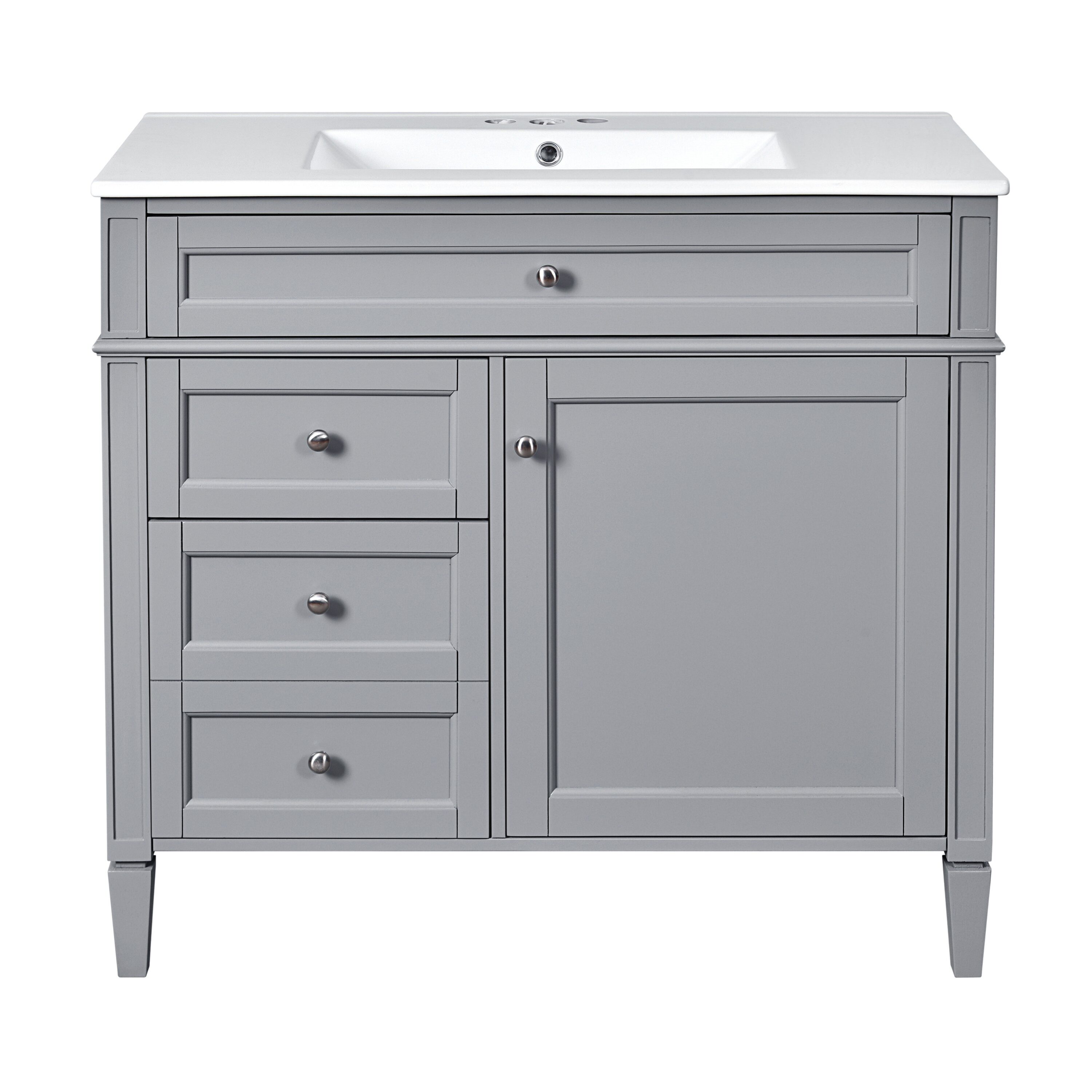 Siavonce ZX-A9F5U 36-in Gray Single Sink Bathroom Vanity with White Ceramic Top