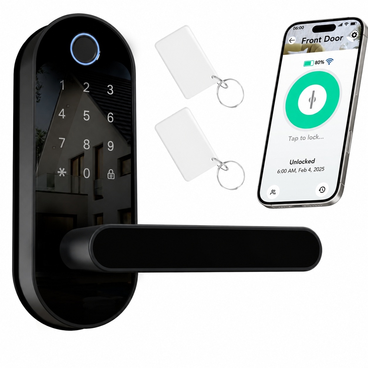 Oyezvary  Keyless Entry Fingerprint Digital Smart Lock with Handle and Keypad Electronic Lock with Code App Control Biometric Deadbolt Door Knob