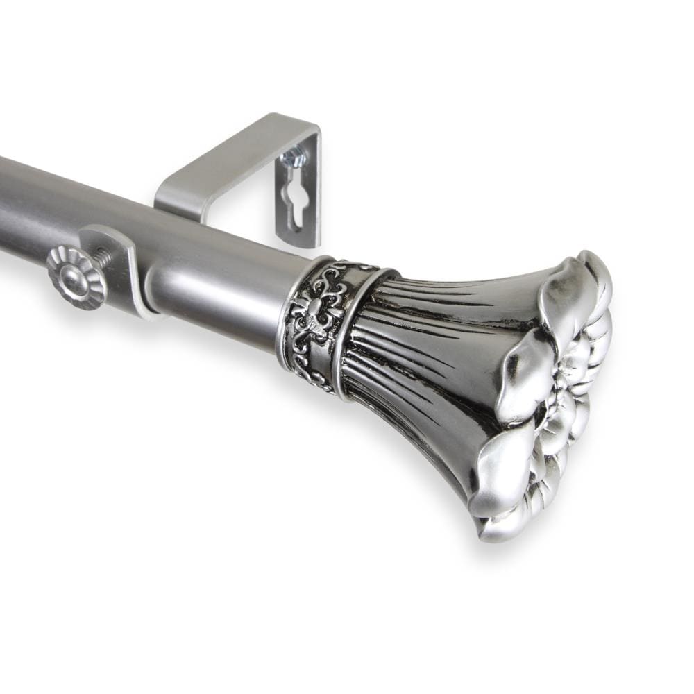 Hart & Harlow L100-02-285 1-in Gabrielle 28-in to 48-in Satin nickel Steel Single curtain rod with Finials