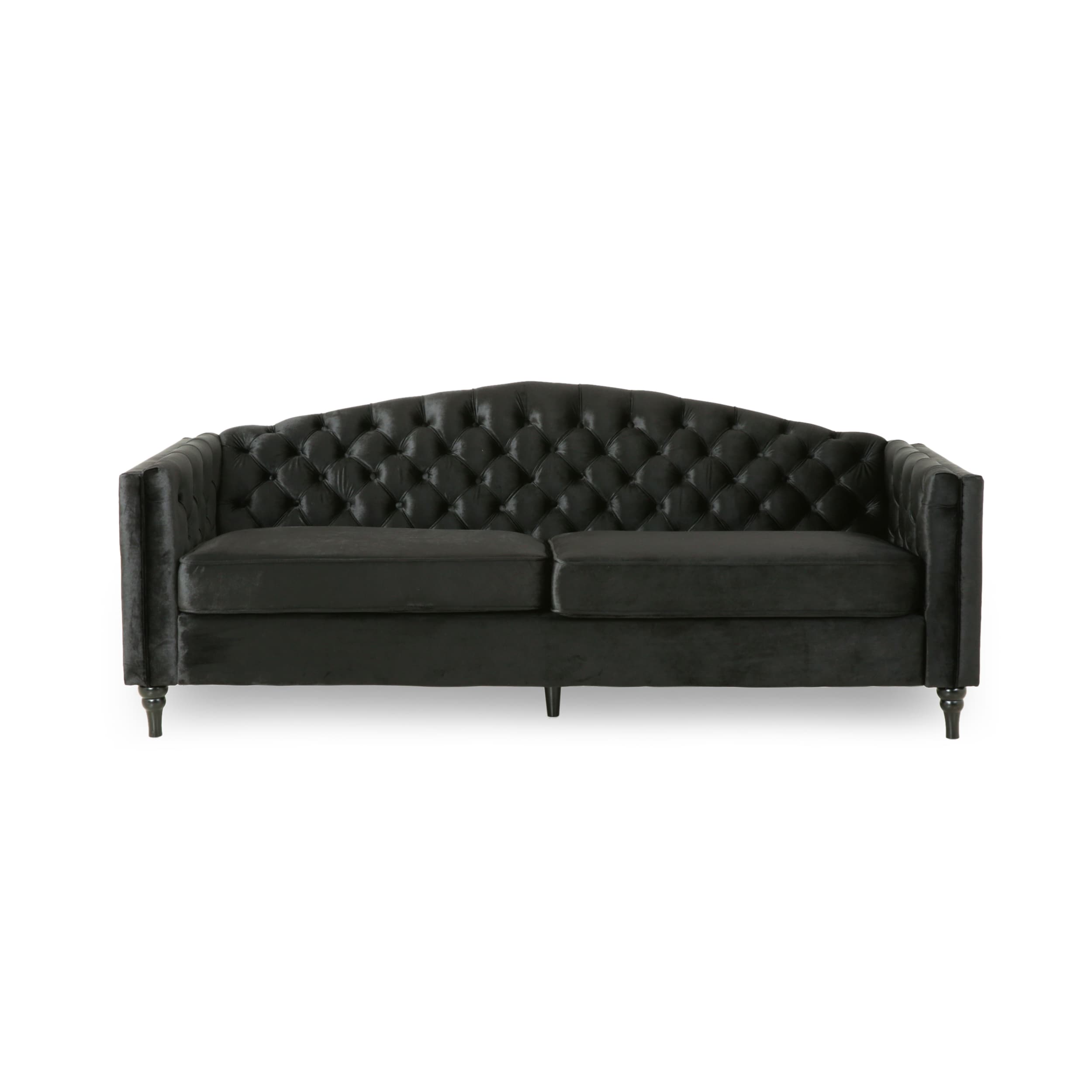 Best Selling Home Decor 310759 Antonia 83.50-in Glam Black and dark brown Velvet 3 -seater Sofa