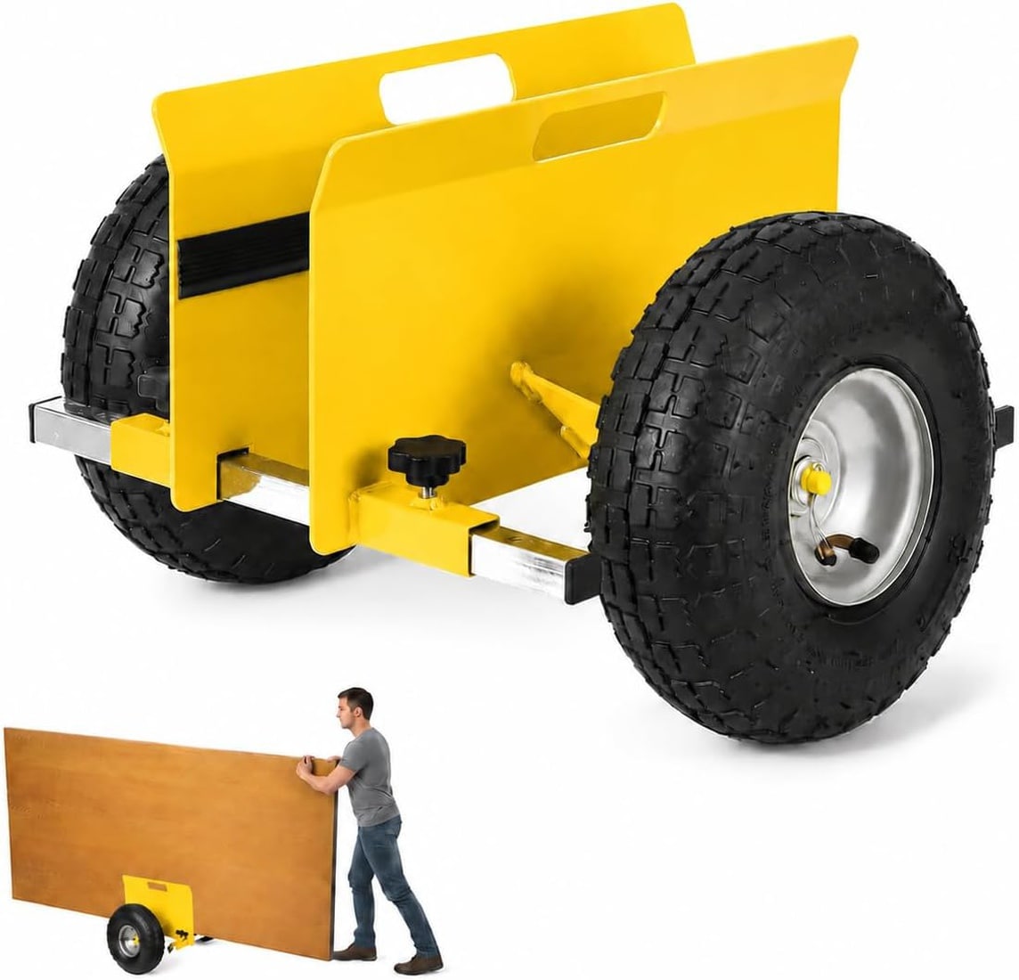 GAOMON 700-lb Panel Dolly with 10-in Pneumatic Wheels Adjustable Clamp Steel Drywall Mover Cart for Doors and Plywood Yellow